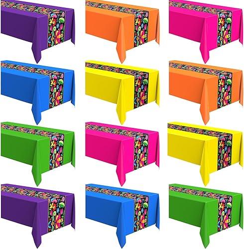 Oudain 12 manteles de plástico para fiestas, 108 x 54 pulgadas, mantel mexicano, impermeable, desechable, para fiestas nocturnas de tacos, fiestas