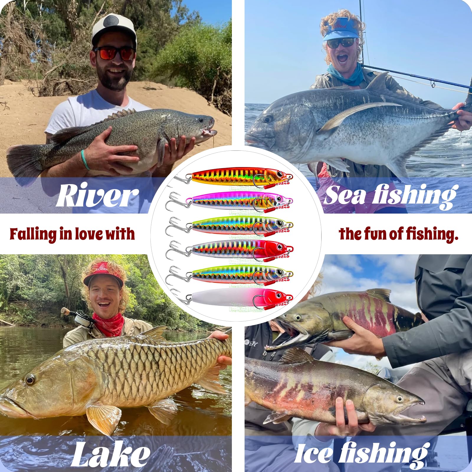 Jigging Esche da Pesca in Metallo，6 Pezzi Slow Sinking Micro Metal Jig con Ganci per Acqua Salata e Dolce，Esca Artificiale per Bass e Ciprinidi