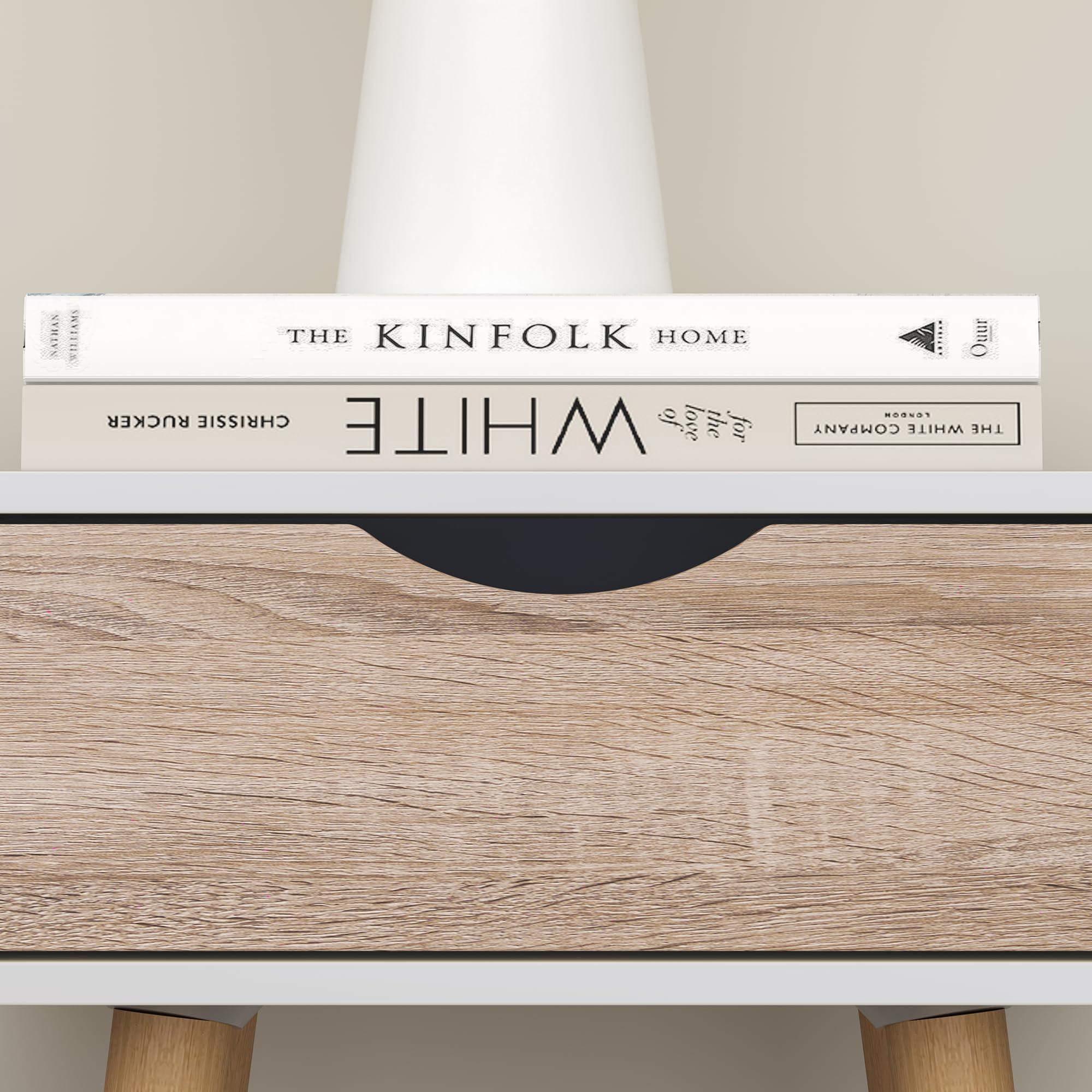 [en.casa] Set di 2 Comodini con Cassetto Tavolini Laterali per Divano Mobiletto da Notte 60 x 40 x 29,5 cm per Camera da Letto Soggiorno Corridoio Ingresso - Bianco/Effetto Rovere