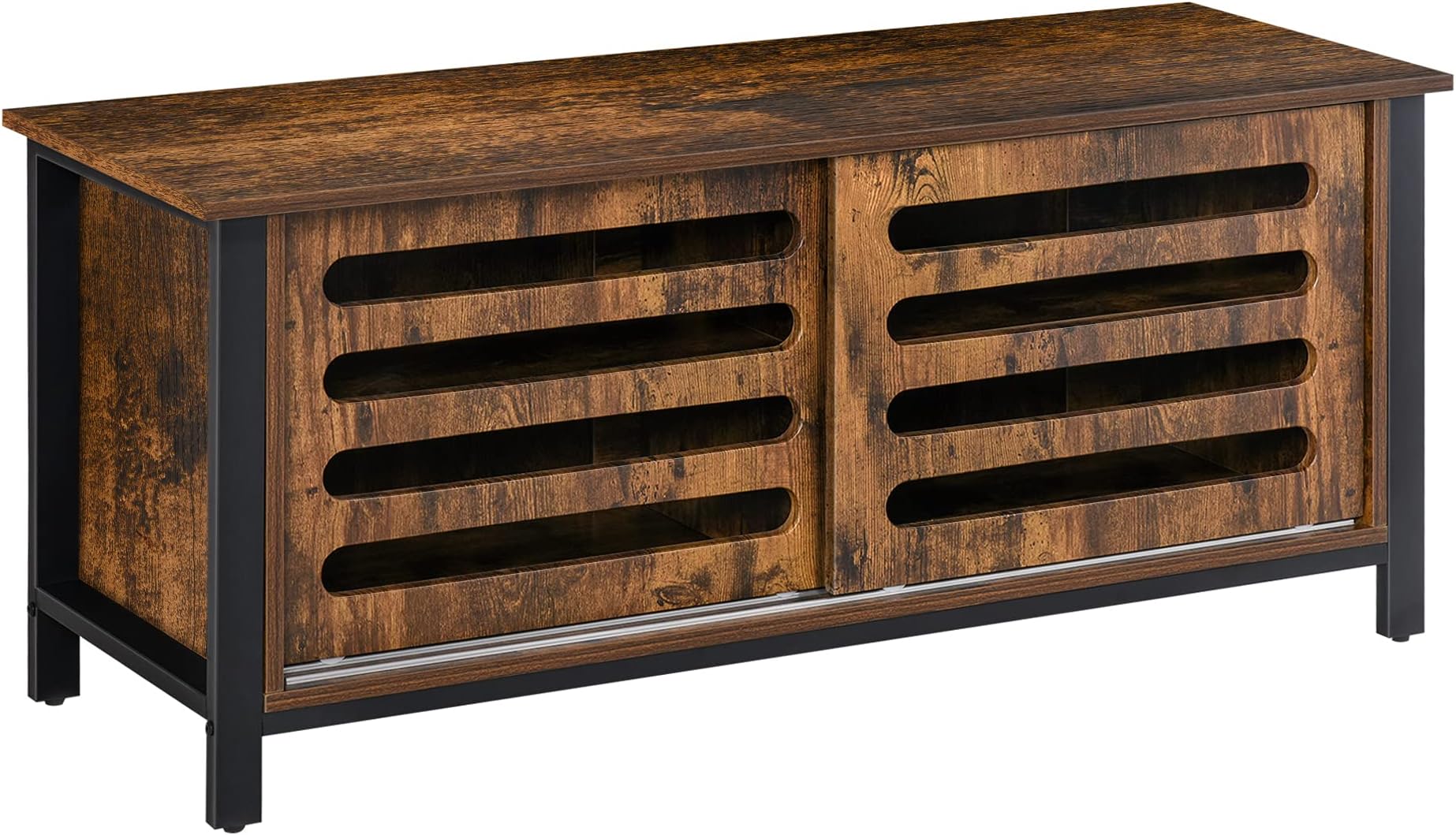 Garvee TV-Schrank Landhausstil - Lowboard Dunkle Eiche Mit Metallgestell