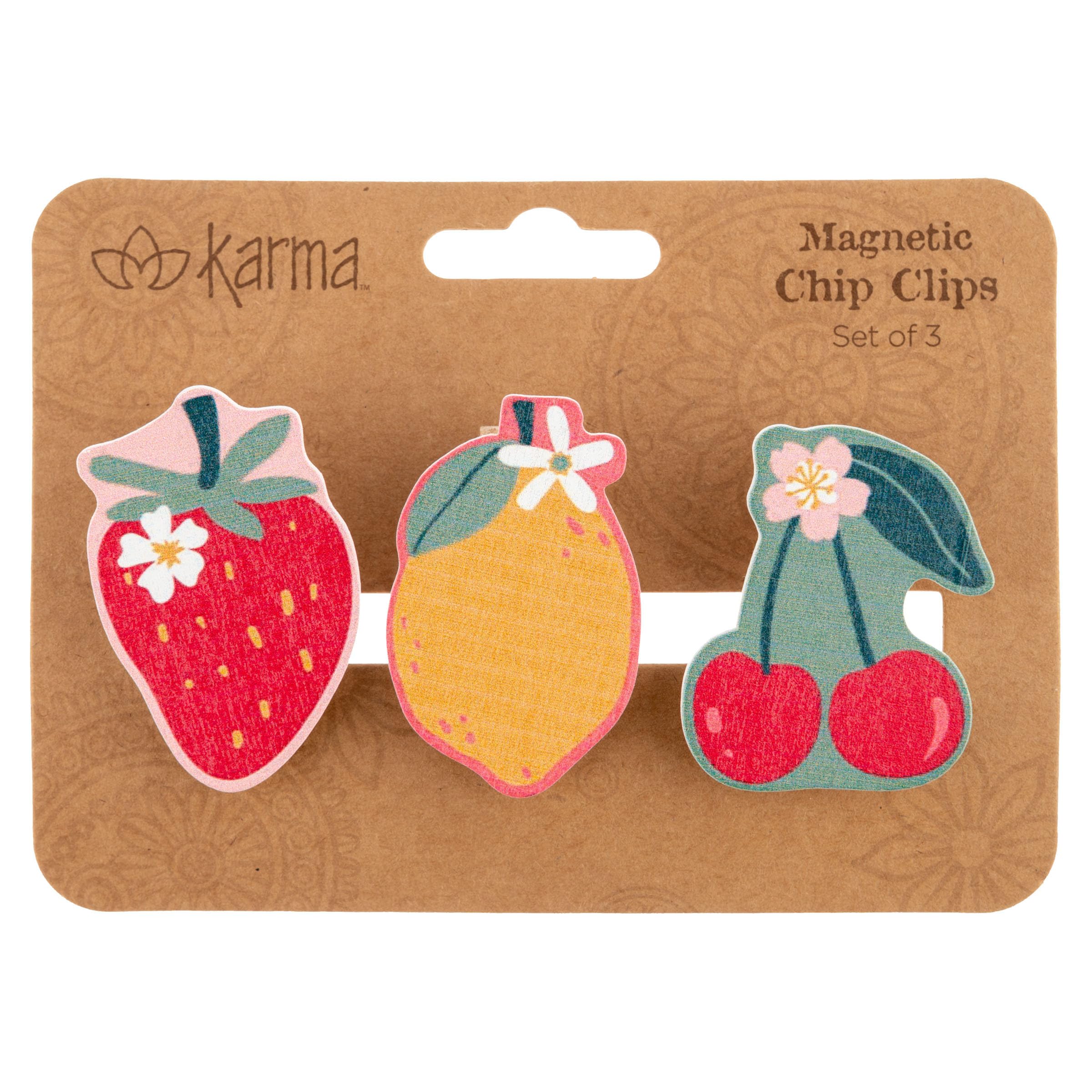 Karma, Magnetic Shaped Potato Chip Bag Clips - Colorful and Fun Bag Clips for Food and Storage - One Size, Fruit