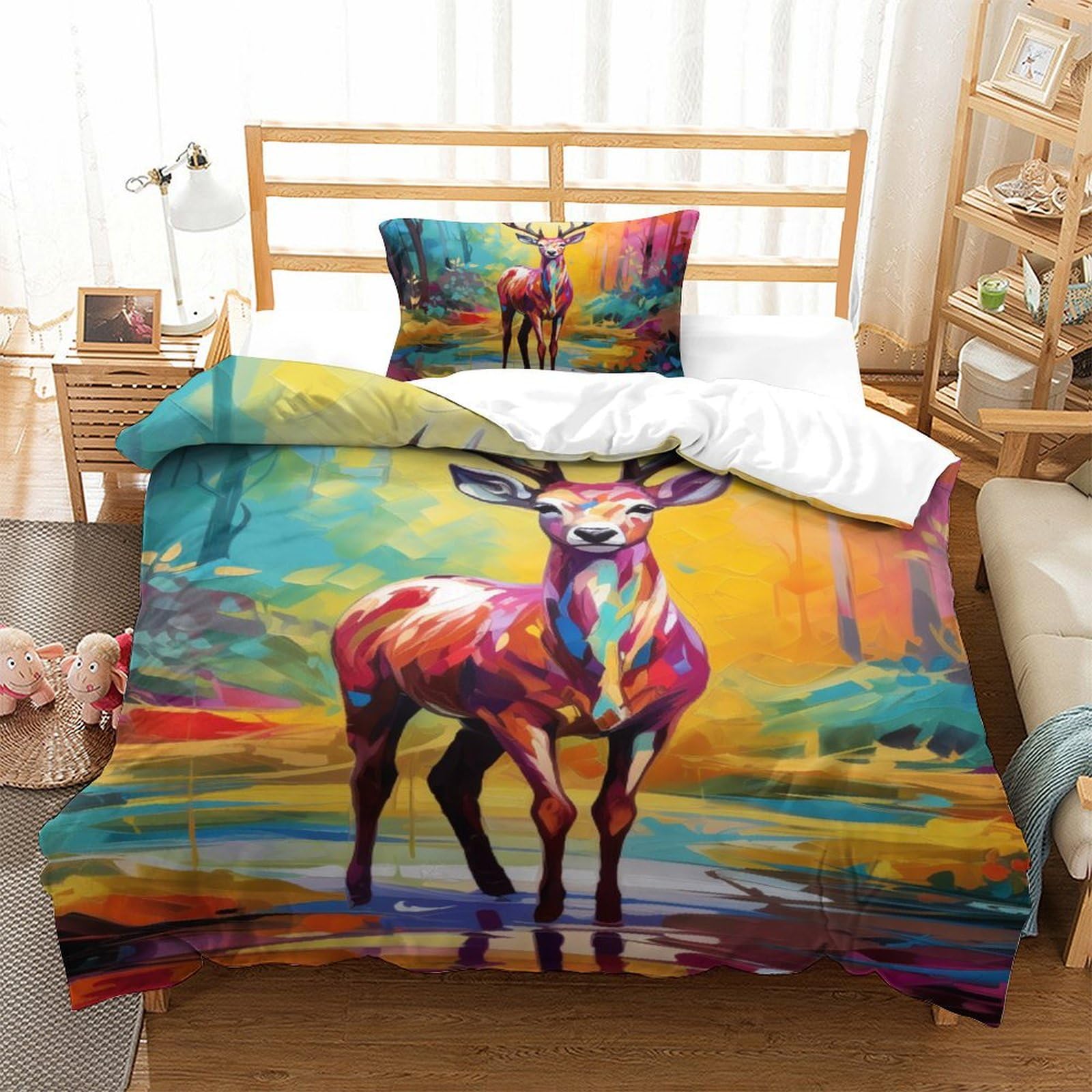 Parure de lit 135x200 cm élan imprimé en microfibre douce pour chambre