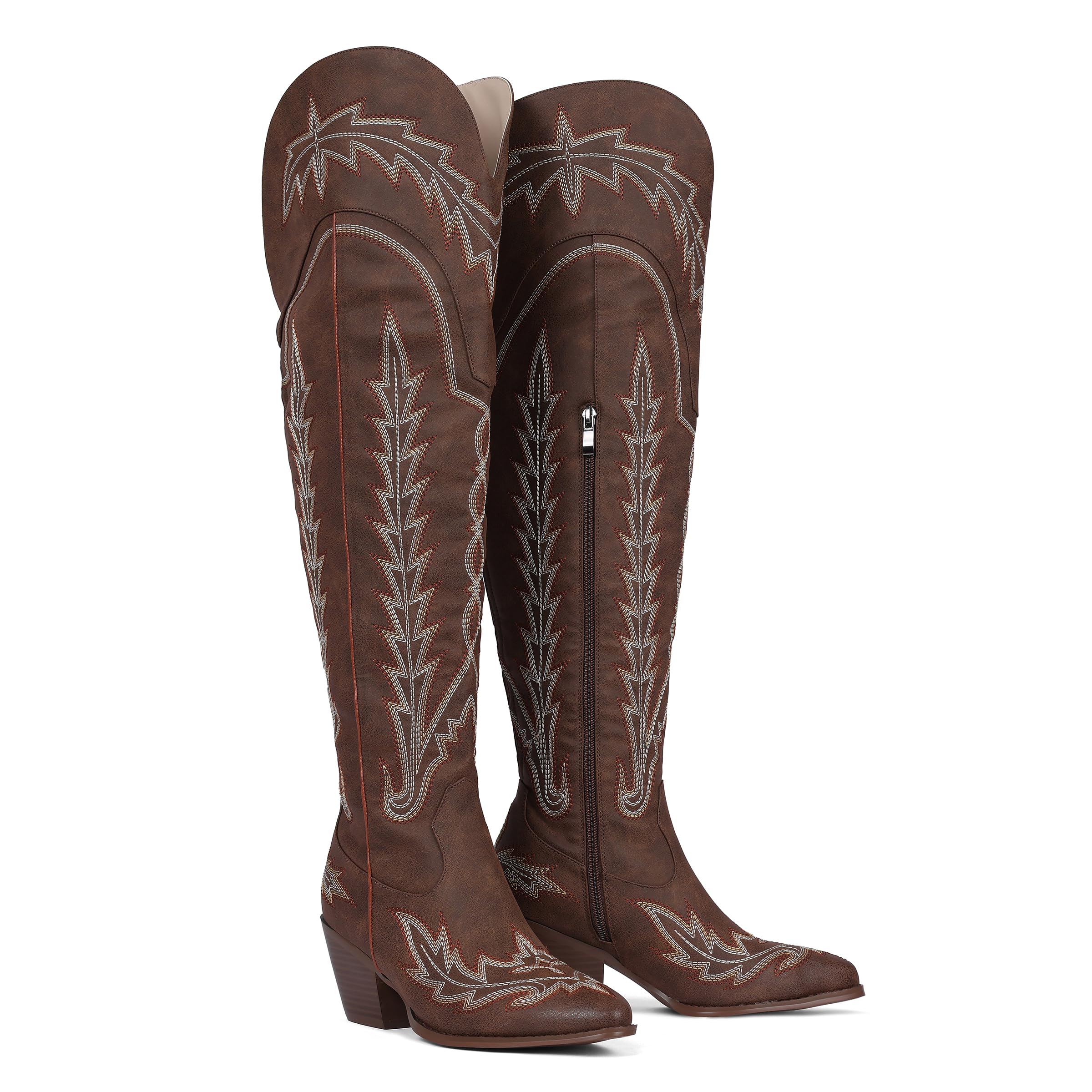 Celbreez Cowboy Boots for Women Thigh High Cowgirl Boots Embroidered Knee High Western Boots Pointed Toe Chunky Heel