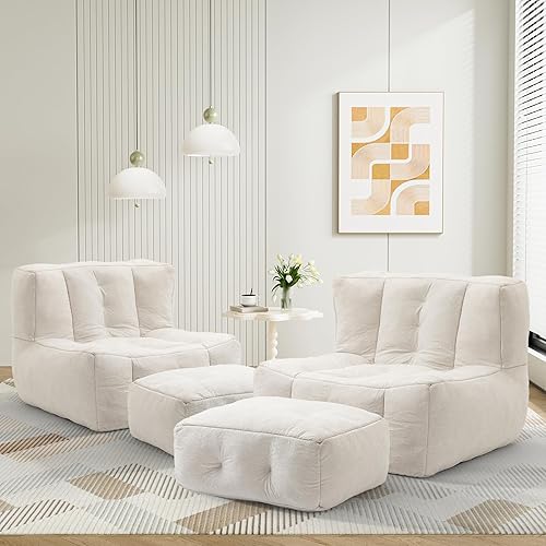 Miniatura 8 de Puf con otomana, cómodo sofá grande de terciopelo con reposapiés, puf tapizado de gran tamaño con relleno de espuma viscoelástica para sala de