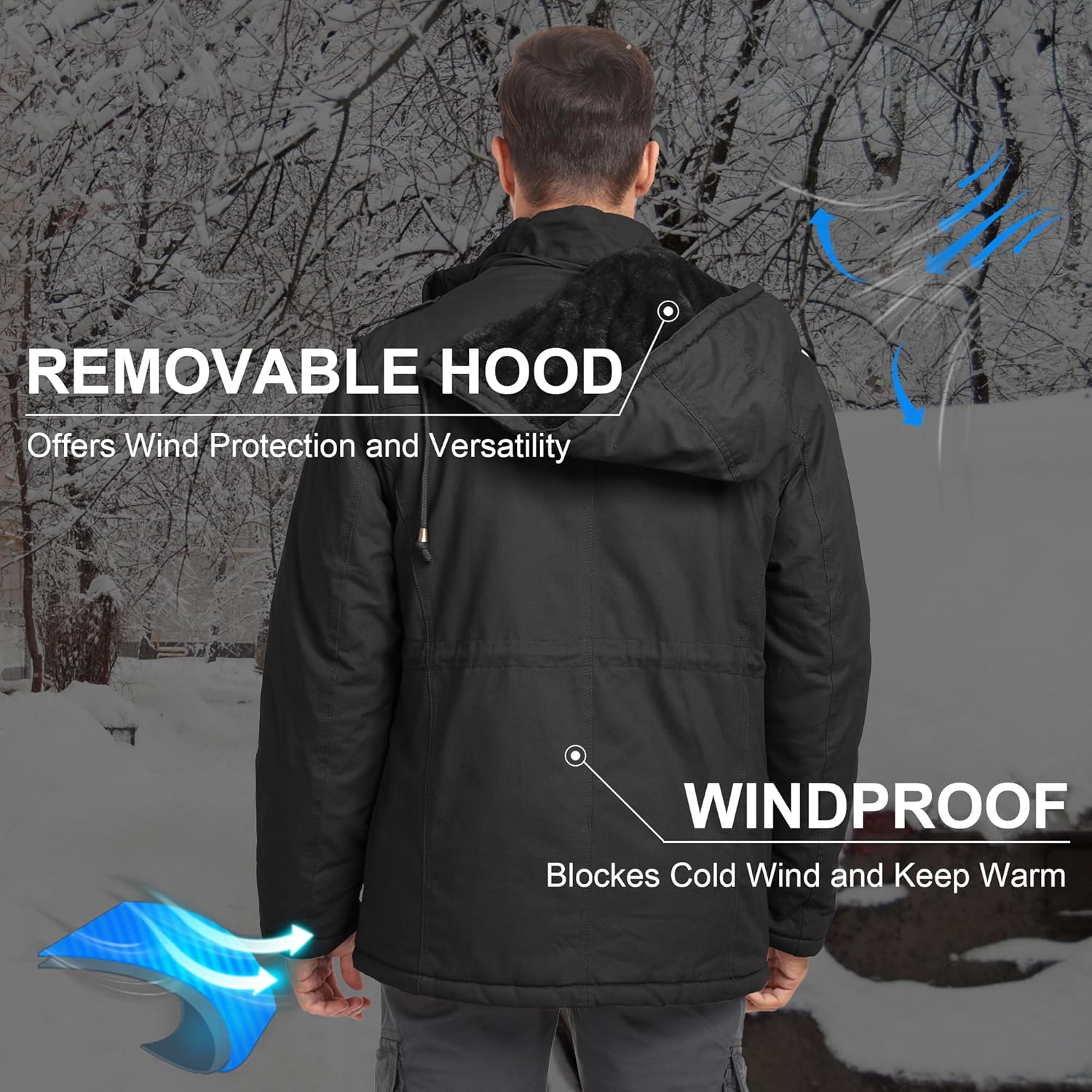 CHEXPEL Men's Winter Jackets with Hood Cotton Military Jackets Fleece Lined Thick Work Coats with Cargo Pockets - Image 4