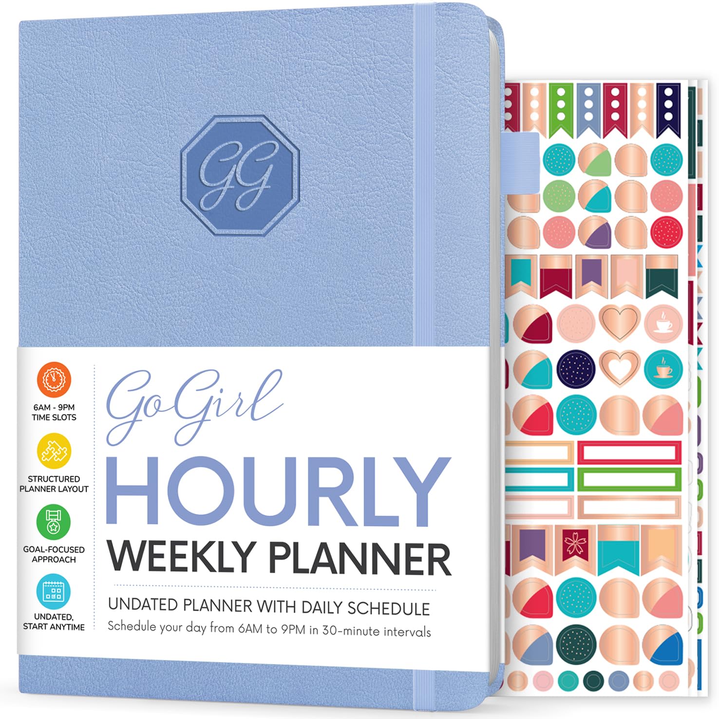 GoGirl Weekly Planner, Hourly Work and Life Planner with Time Slots, Vertical Agenda Organiser for Daily Productivity, A5 (Evergreen)
