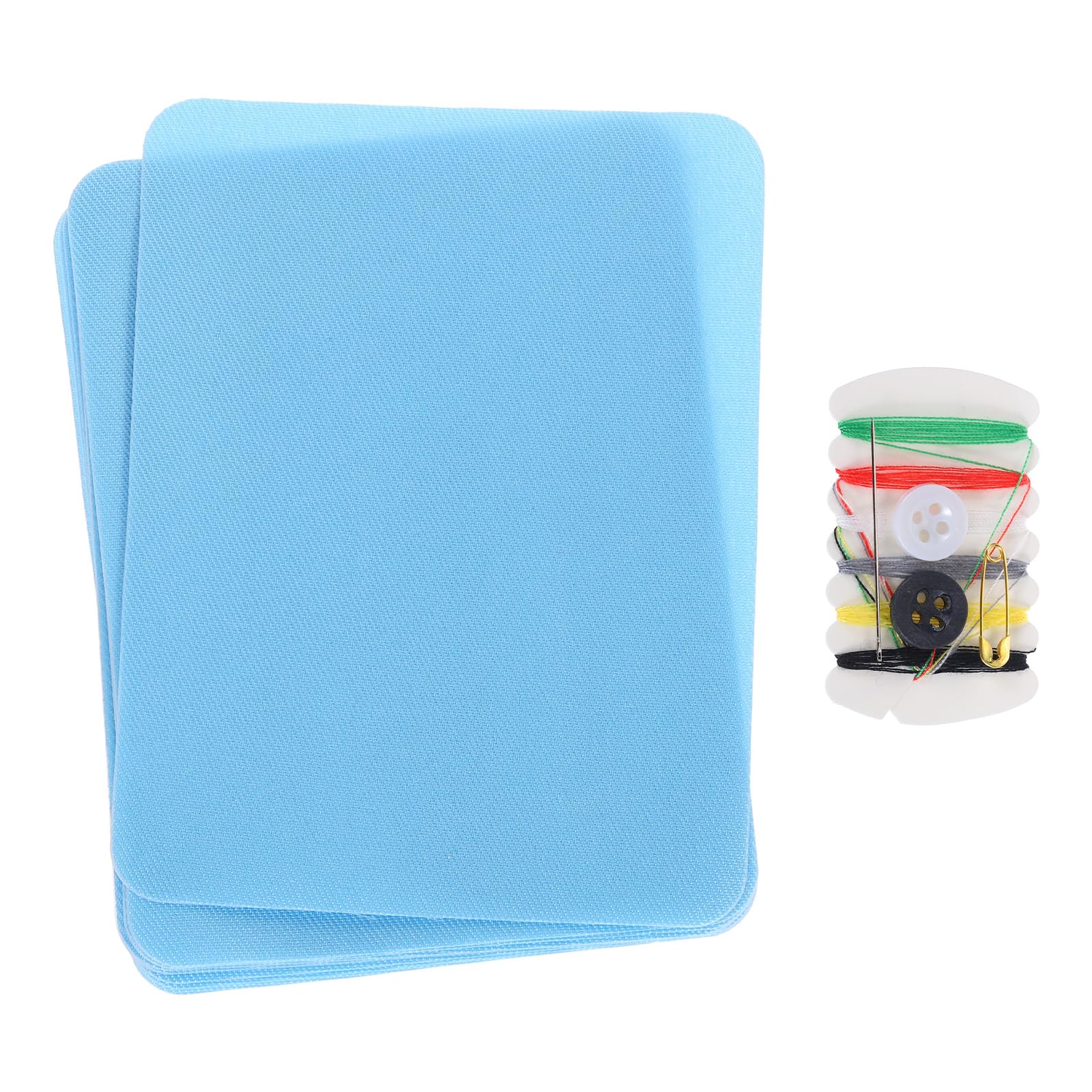 sourcing map 8 Pcs Iron on Patches with Sewing Kit Fabric Repair Patch 4.9"x3.7" Patches for Clothes Iron on Patches for Jeans, Bags, Sofa,Tent Light Blue