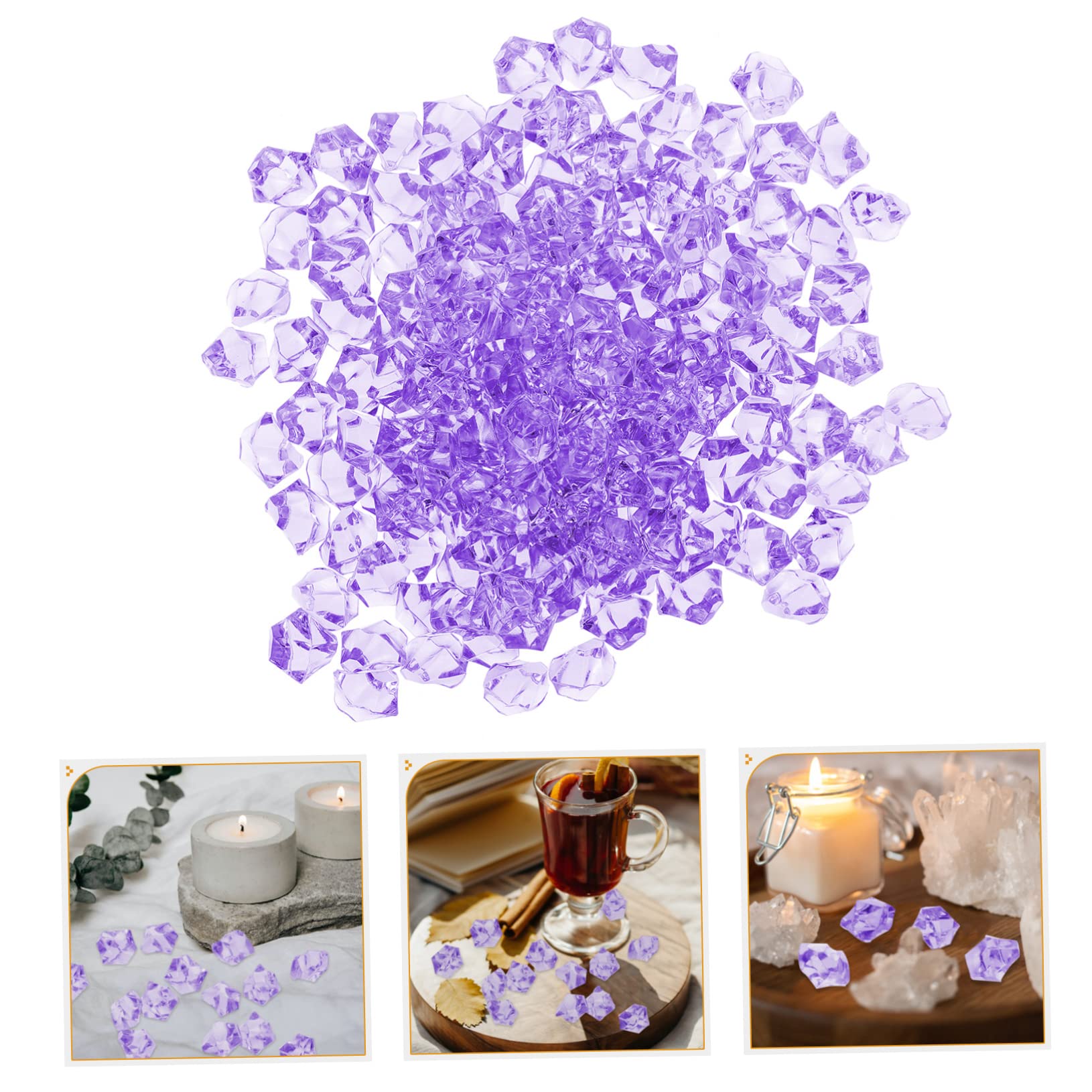 500 Pièces Faux Diamants De Glace En Acrylique - 5x7 Mm, Violet - Simulation Glaçons, Décoration Mariage, Fêtes, Aquariums, Vases - Transparent, Réutilisable - 3