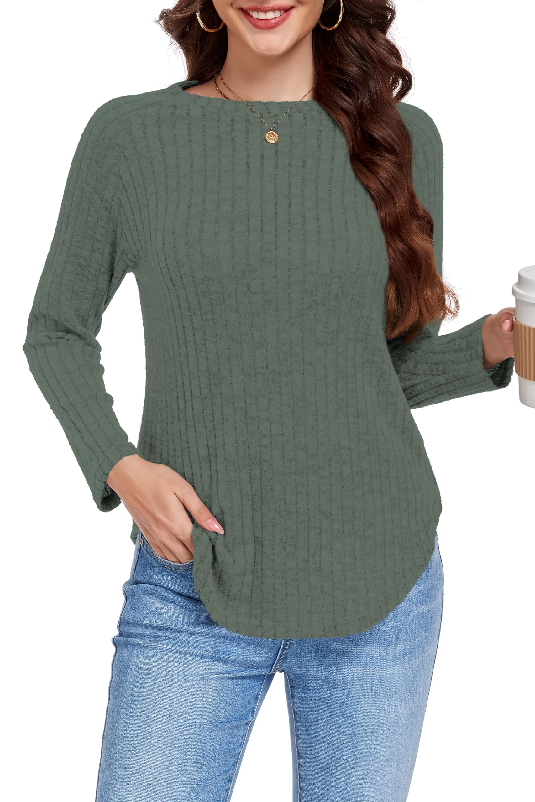 DUOEASE Jersey Mujer Invierno Otoño Cuello Crew Jerséis Elegante Color Sólido Top Mujer Manga Larga