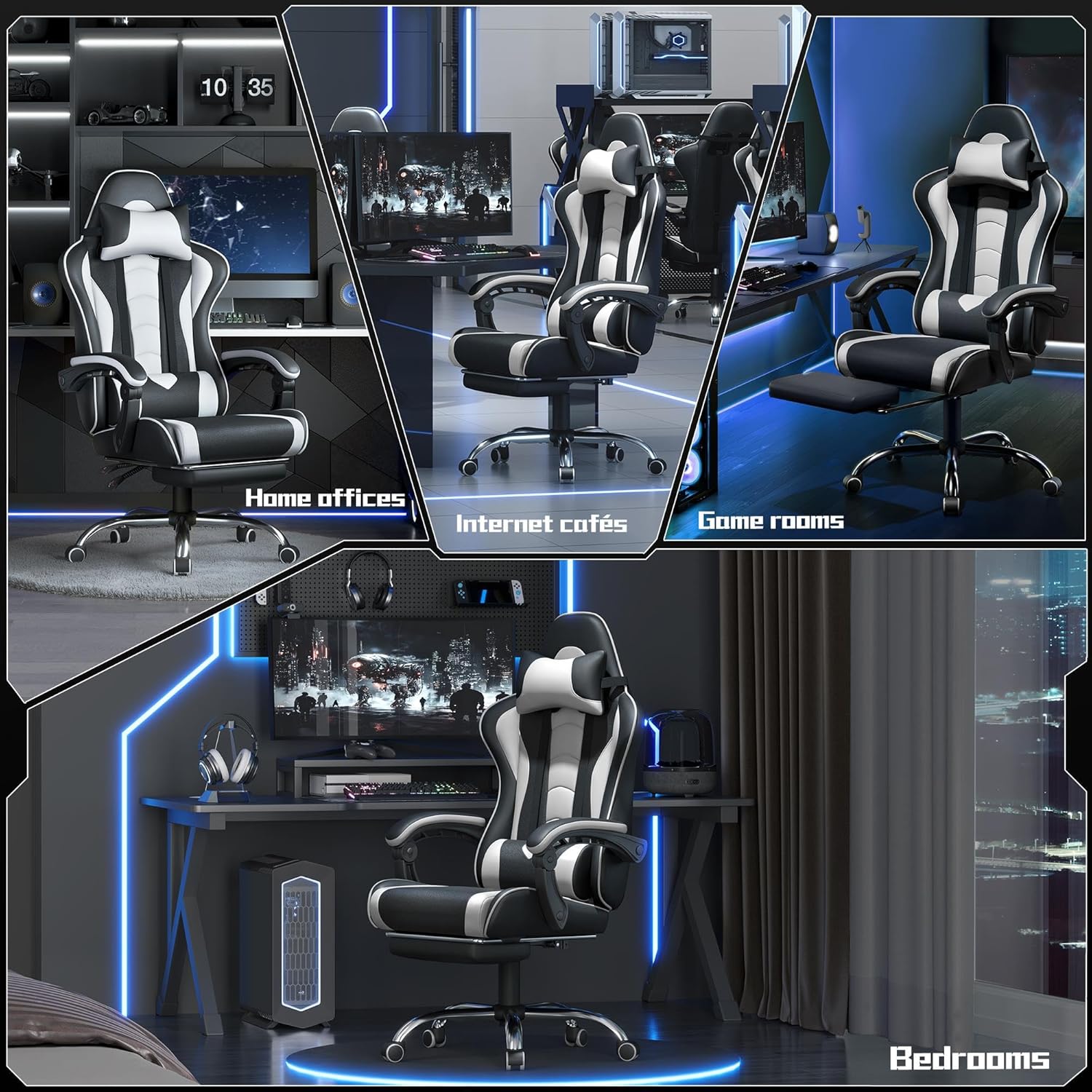 Sedia da Gaming Ergonomica Massaggiante con Poggiapiedi Reclinabile Imbottiti in Finta Pelle - Sedia gaming - Immagine 8