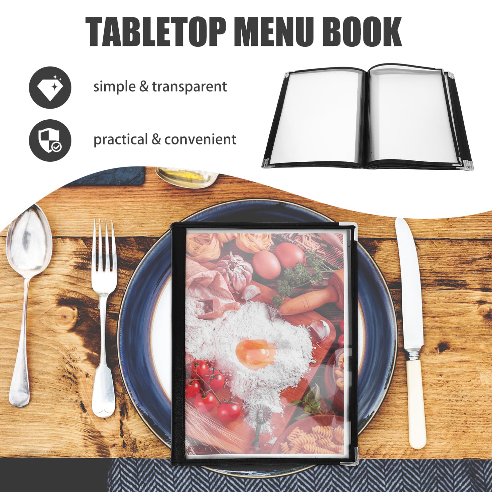 Portamenús de Pvc con 12 Lados, Funda Protectora para Restaurante | 12 Páginas, Diseño de Esquinas, para Cafeterías y Bares, Cubiertas Transparentes de Repuesto
