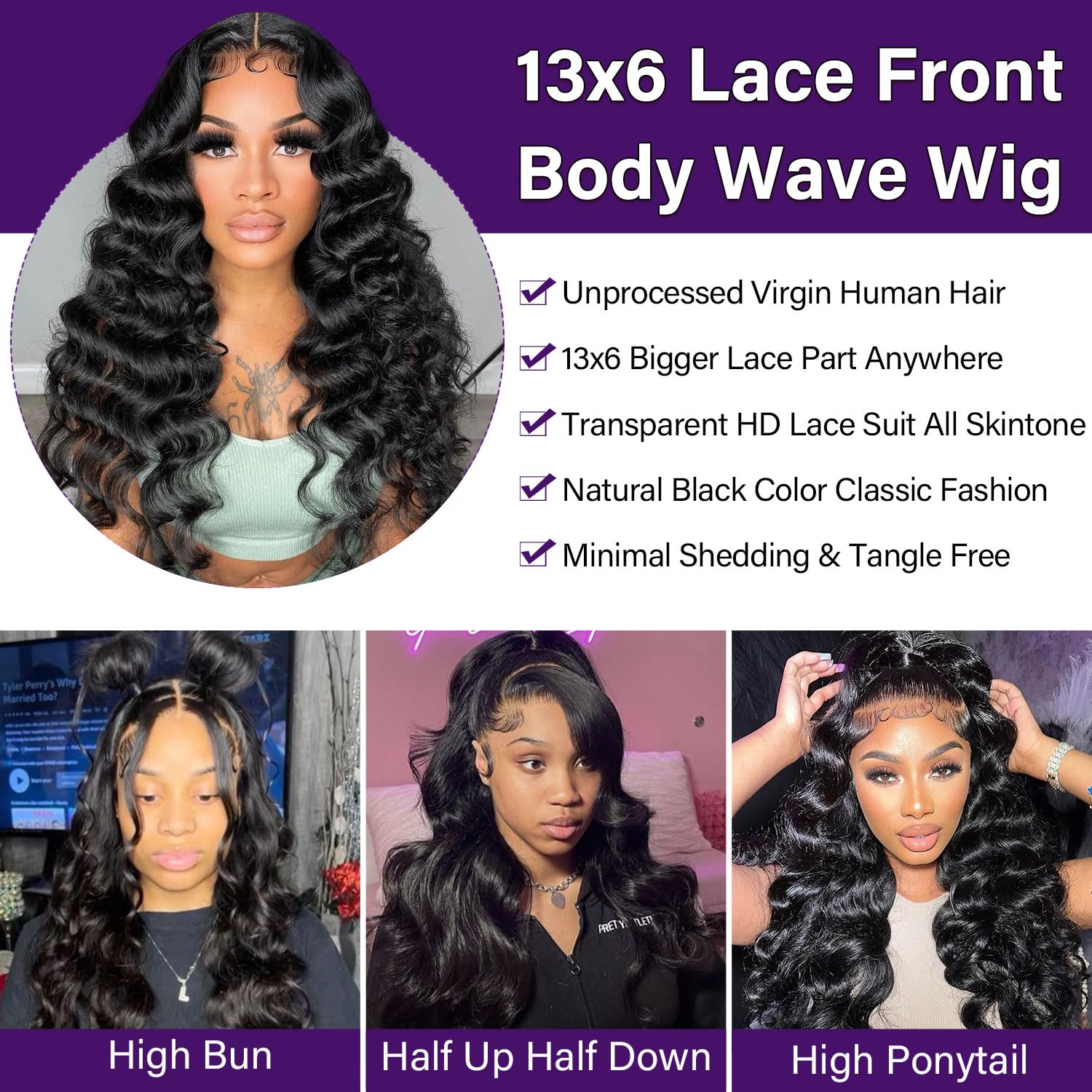 13x6 Lace Front Human Hair Wig 34 Inch Body Wave Glueless Pre Plucked Amazon.com : 34 Inch 13x6 Body Wave Lace Front Wigs Human  main image 3