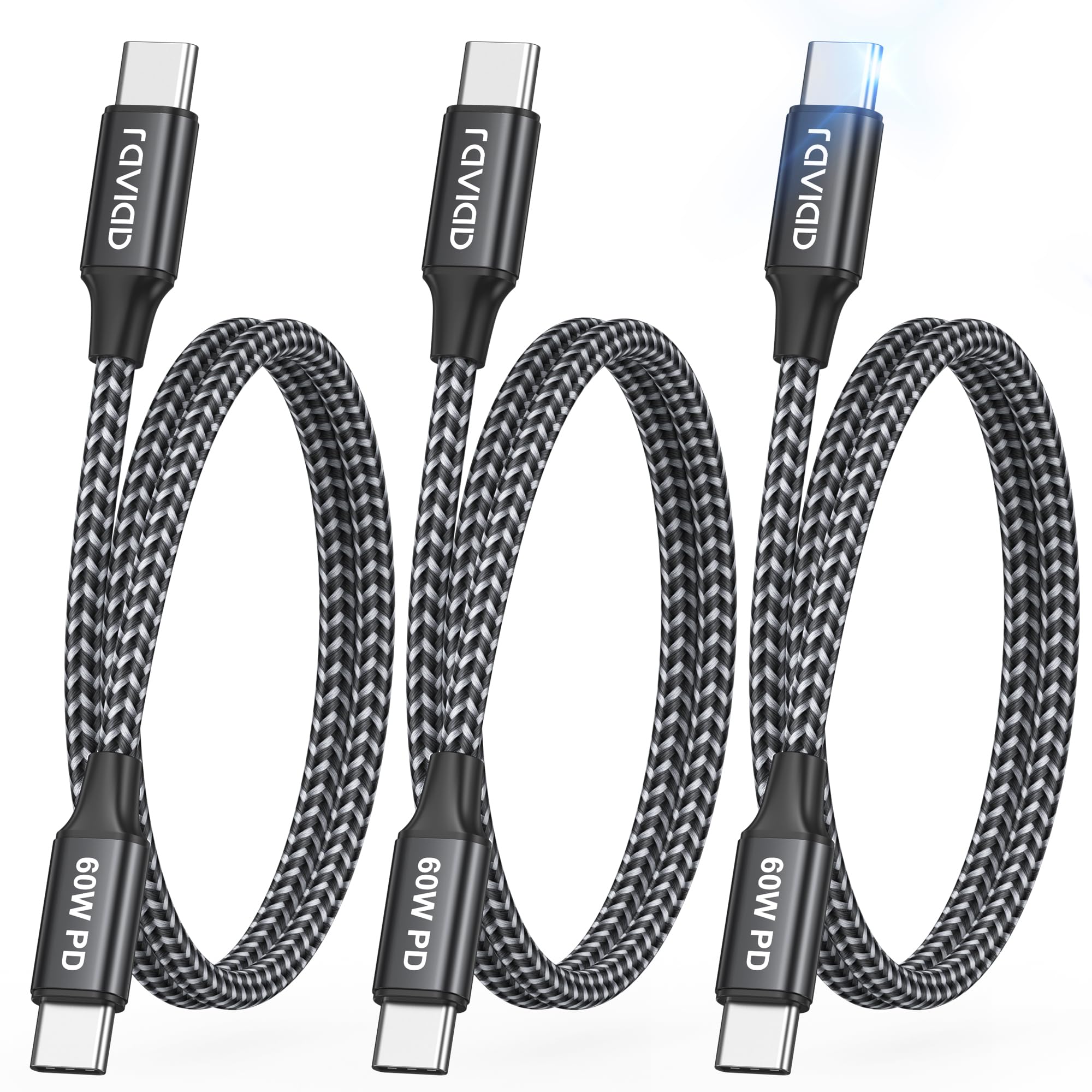 RAVIAD Cavo USB C USB C [3Pezzi 1M] 60W Cavo USB Type-C PD Ricarica Rapida | Nylon Cavo Tipo C Caricabatterie Cellulare per iPhone 17 16 15 Pro Max, Galaxy S26 S24 S23 S22, iPad Pro, MacBook Air