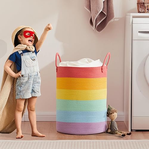 Miniatura 40 de Cesta de cuerda tejida negra de 62 litros, cesta de lavandería para ropa alta y moderna cesta de almacenamiento para manta en sala de estar