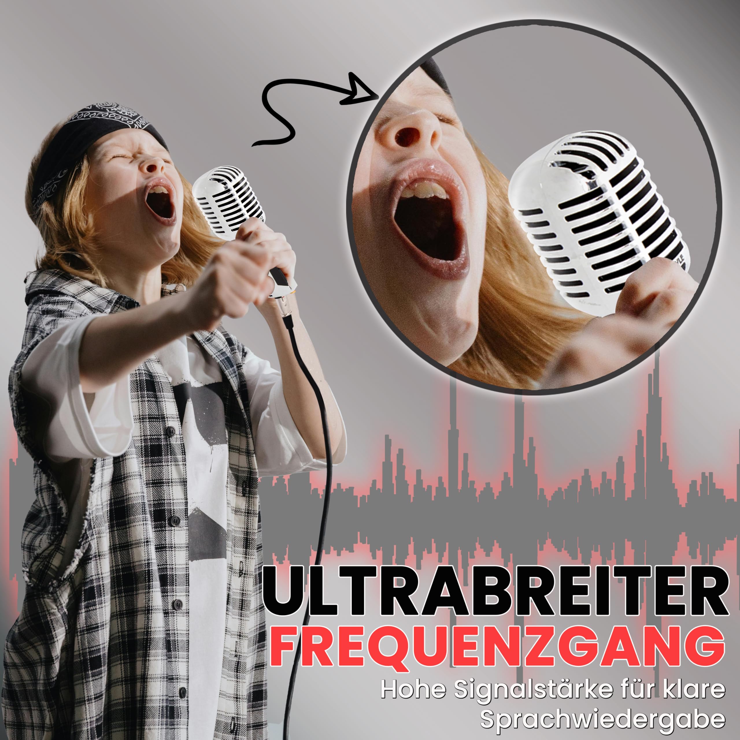 Pyle Mikrofon, Dynamisches Mikrofon, Klassisches Retro Vintage Style- Mic, Gesangmikrofon- mit 4,88 m XLR-Kabel- Kompatibel mit universellem Ständer, Für Live-Auftritte & Studioaufnahmen, Silber