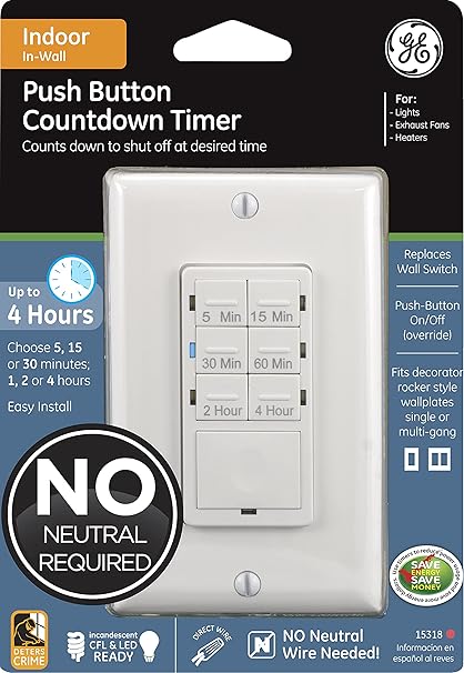 General Electric GE Push Button Digital In-Wall Countdown Timer