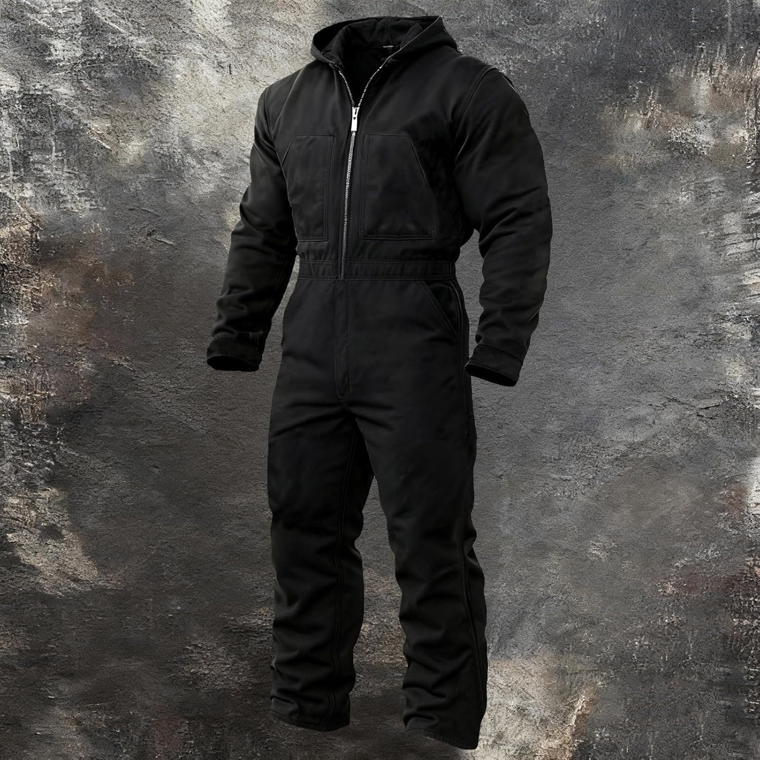 Overalls for Men Work - Warm Hooded Work Jumpsuit with Zipper Front Heavy Duty Industrial Uniform Fit for Winter Construction
