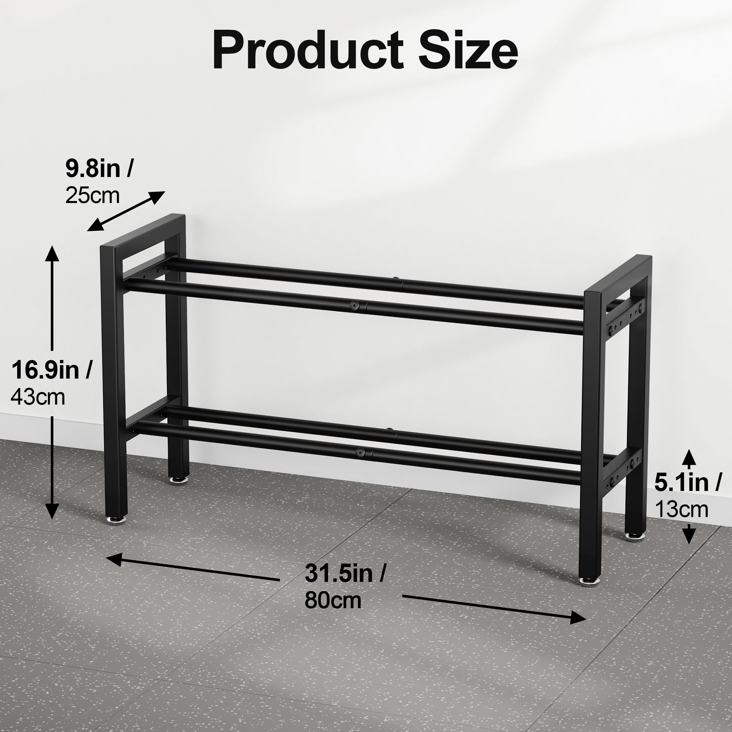 Estante para mancuernas de 2 niveles de 32 pulgadas de longitud ajustable para gimnasio en casa (solo bastidor)