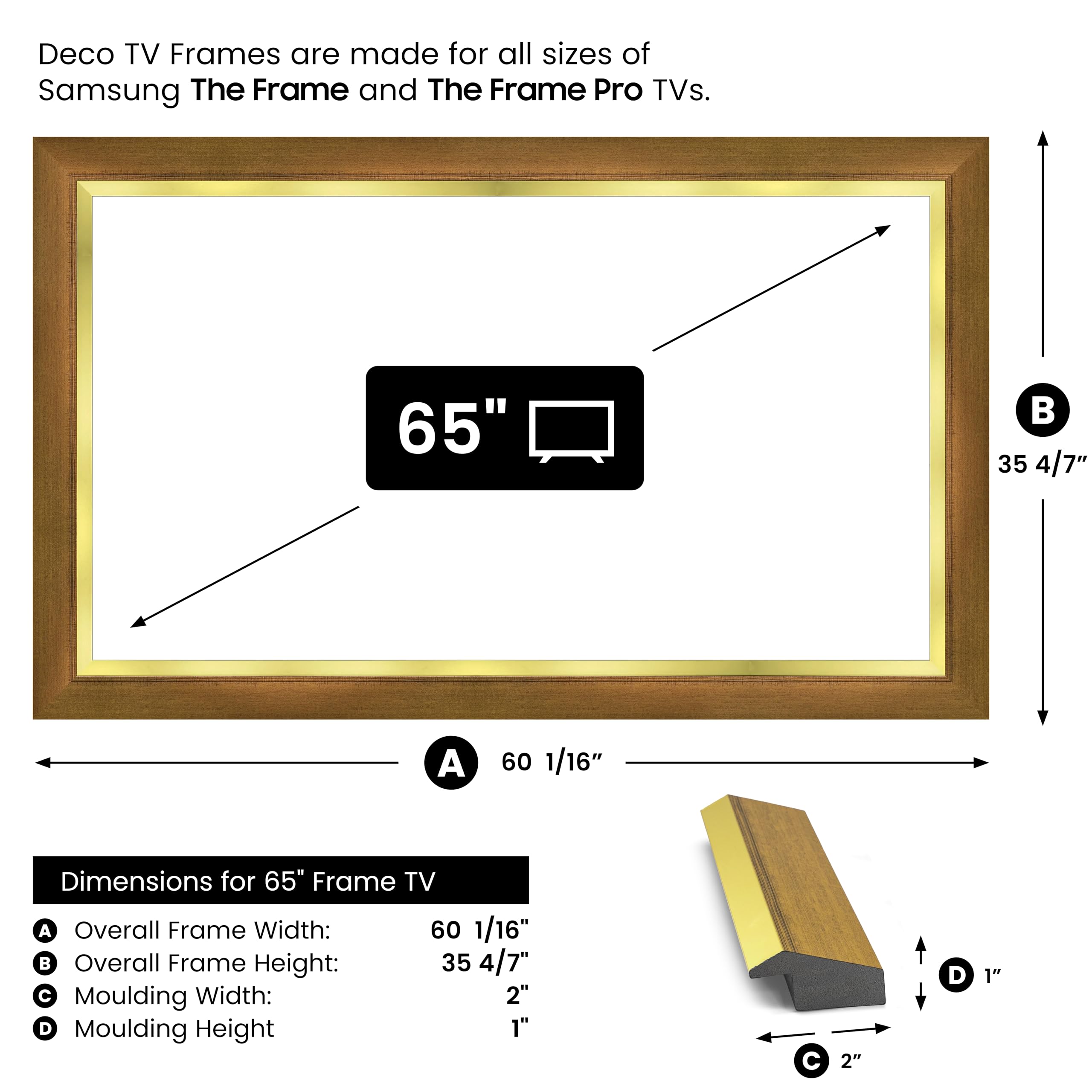 Frame My TV Deco TV Frames - Modern Gold Leaf Slim Frame
