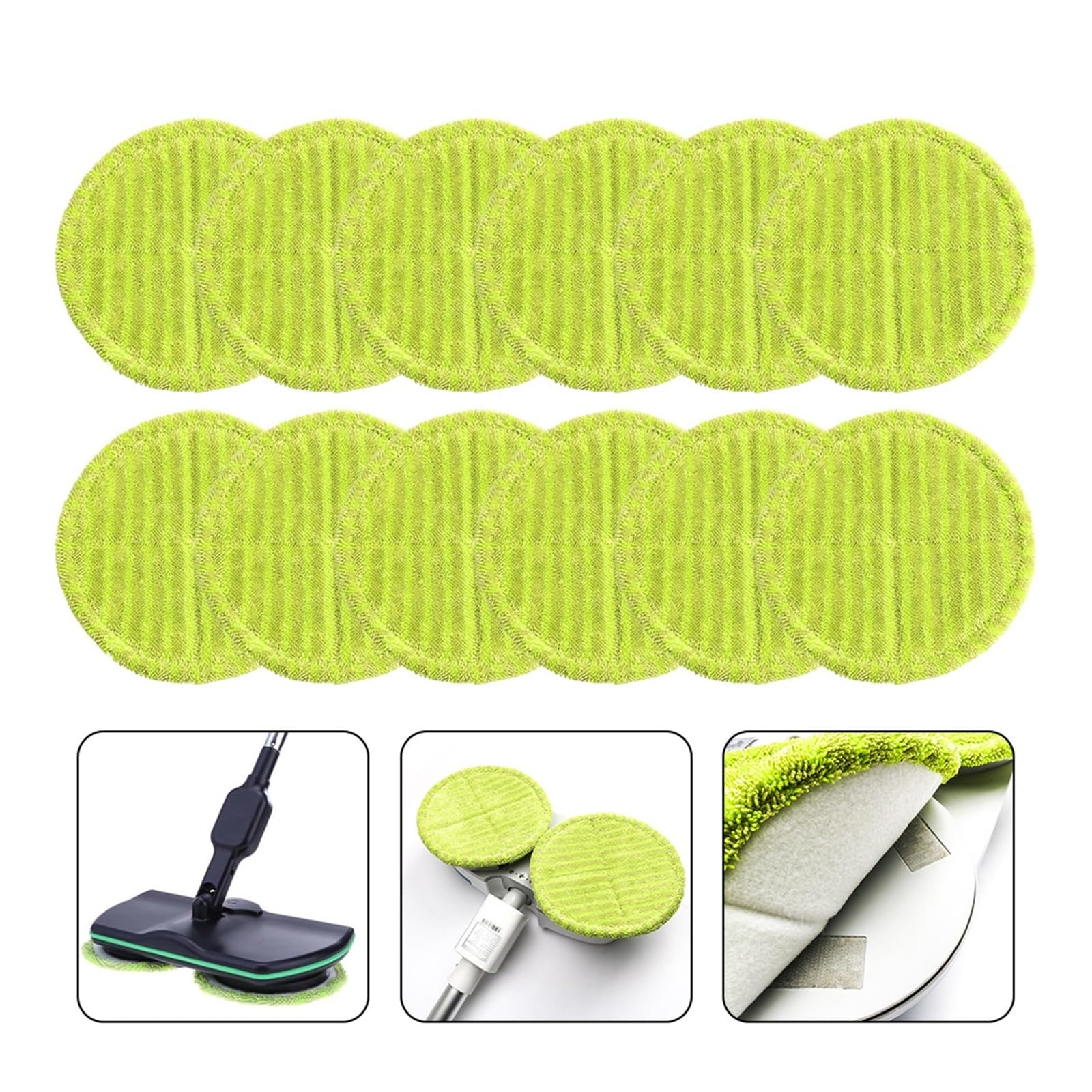 6/12 Pezzi Di Panni Assorbenti In Microfibra Tondi Avvolgenti Verdi 16 Cm Di Ricambio For Spazzatrice Rotativa For Scopa Elettrica Senza Fili(12pcs)