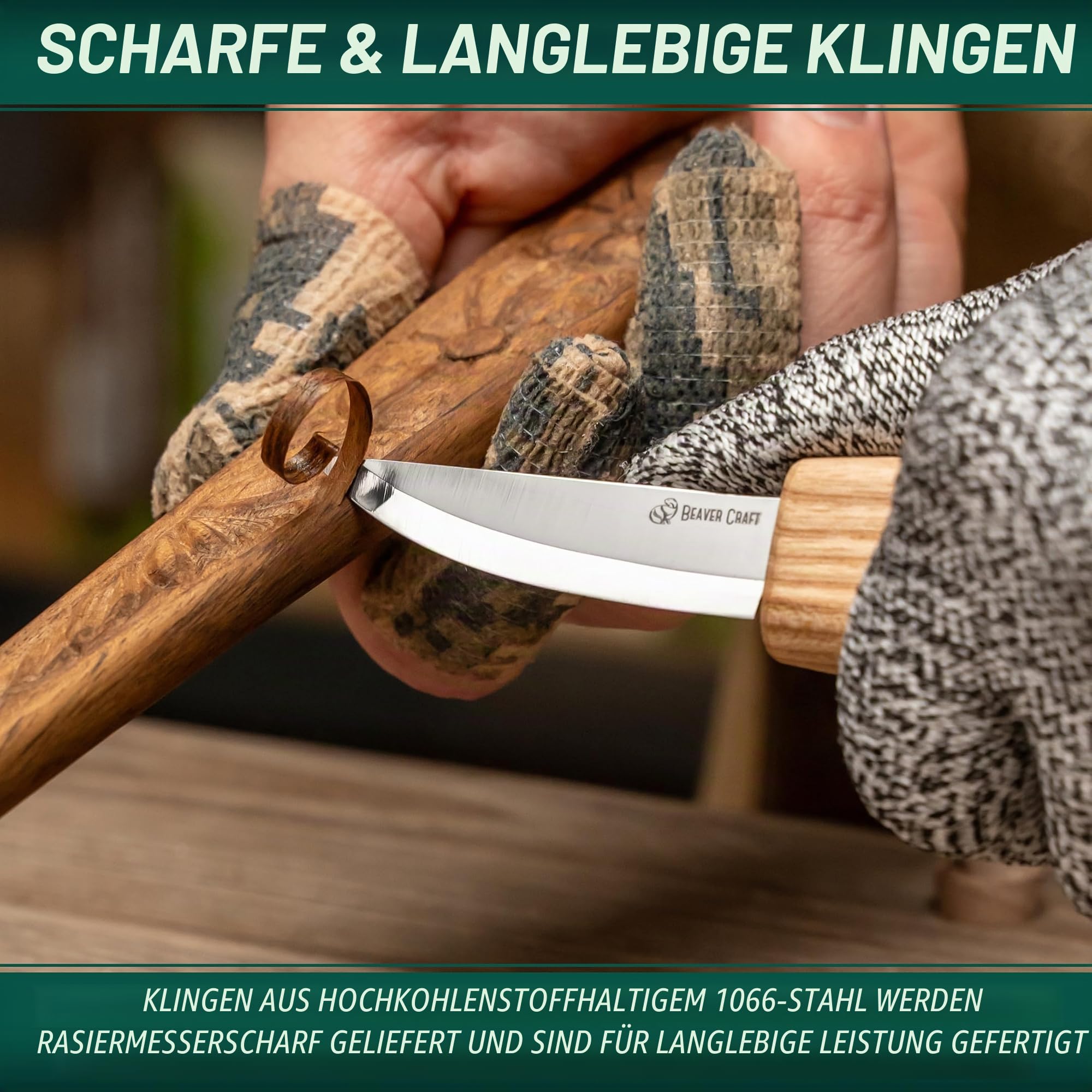 BeaverCraft S01 Löffelschnitzmesser Set – Holzlöffel Schnitzwerkzeug für Rechtshänder – Hakenmesser, Schnitzmesser für Schale, Kuksa, Becher – Holzschnitzset für Anfänger & Profis
