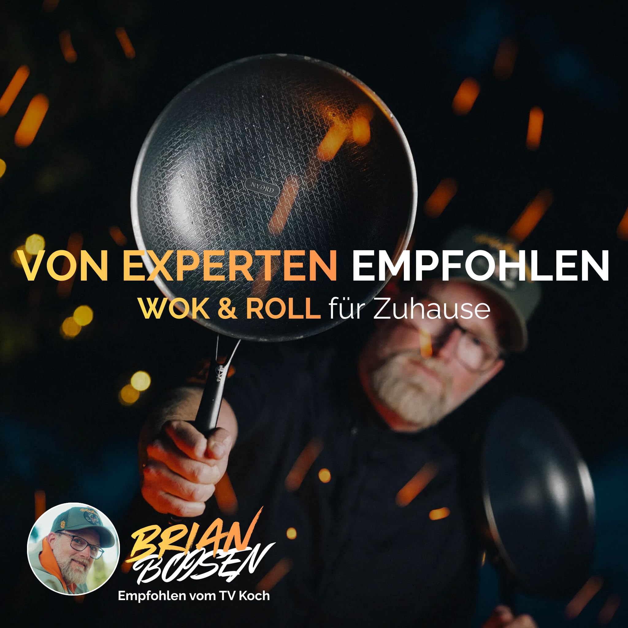 NYORD Wokpfanne [TESTSIEGER] | Antihaft Pfanne 30cm 5,5L | Hybrid Keramikbeschichtung Edelstahl Wok PFOA frei | Kratzfest Spülmaschinenfest Wabenpfanne | Wok Induktion Gas Ceran Pfanne mit Deckel