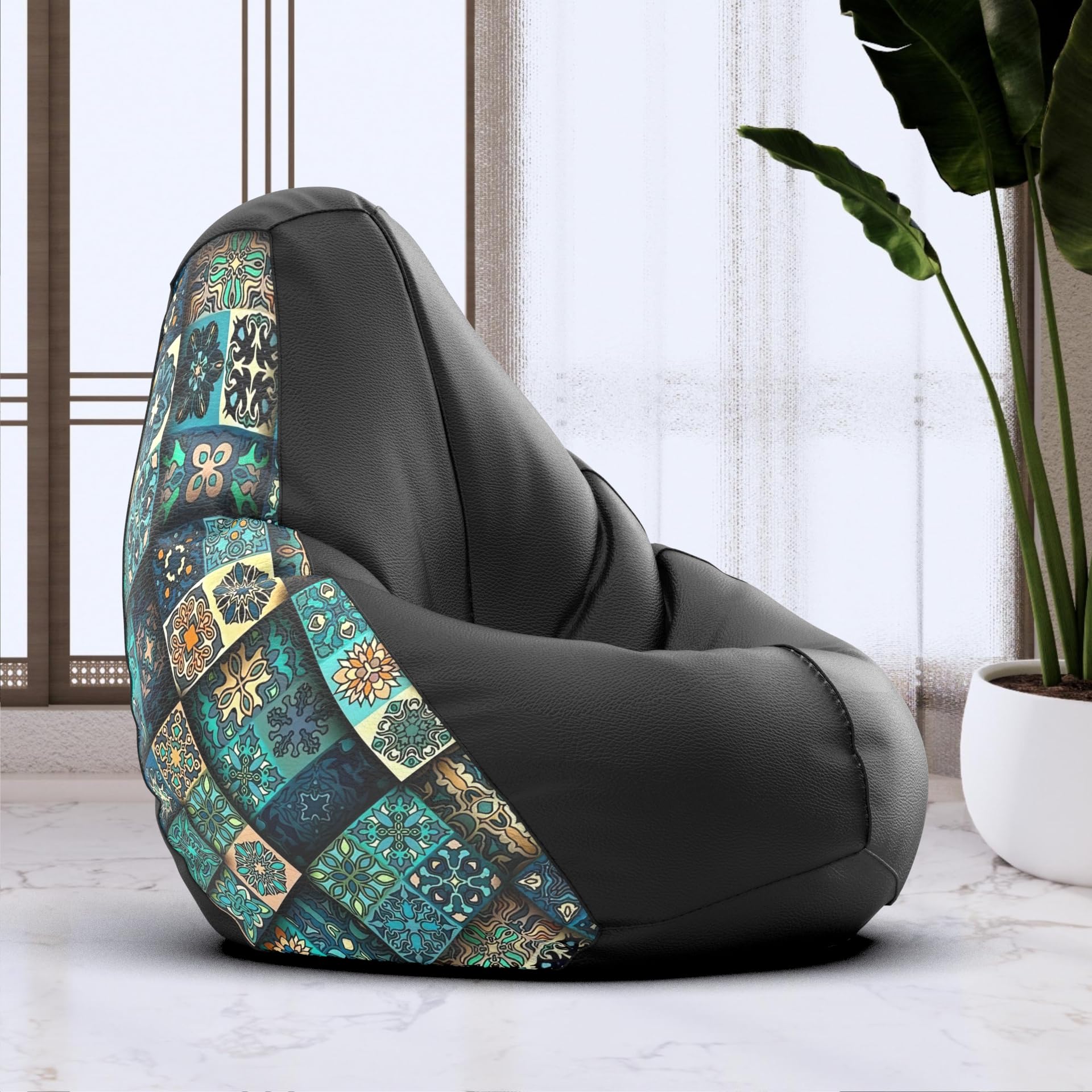 Bean Bag Chair Cover | Size: 6XL | Color: 3D Pattern-Black | Without Beans | Premium Leatherette Cover (CMF 8279)-image-47