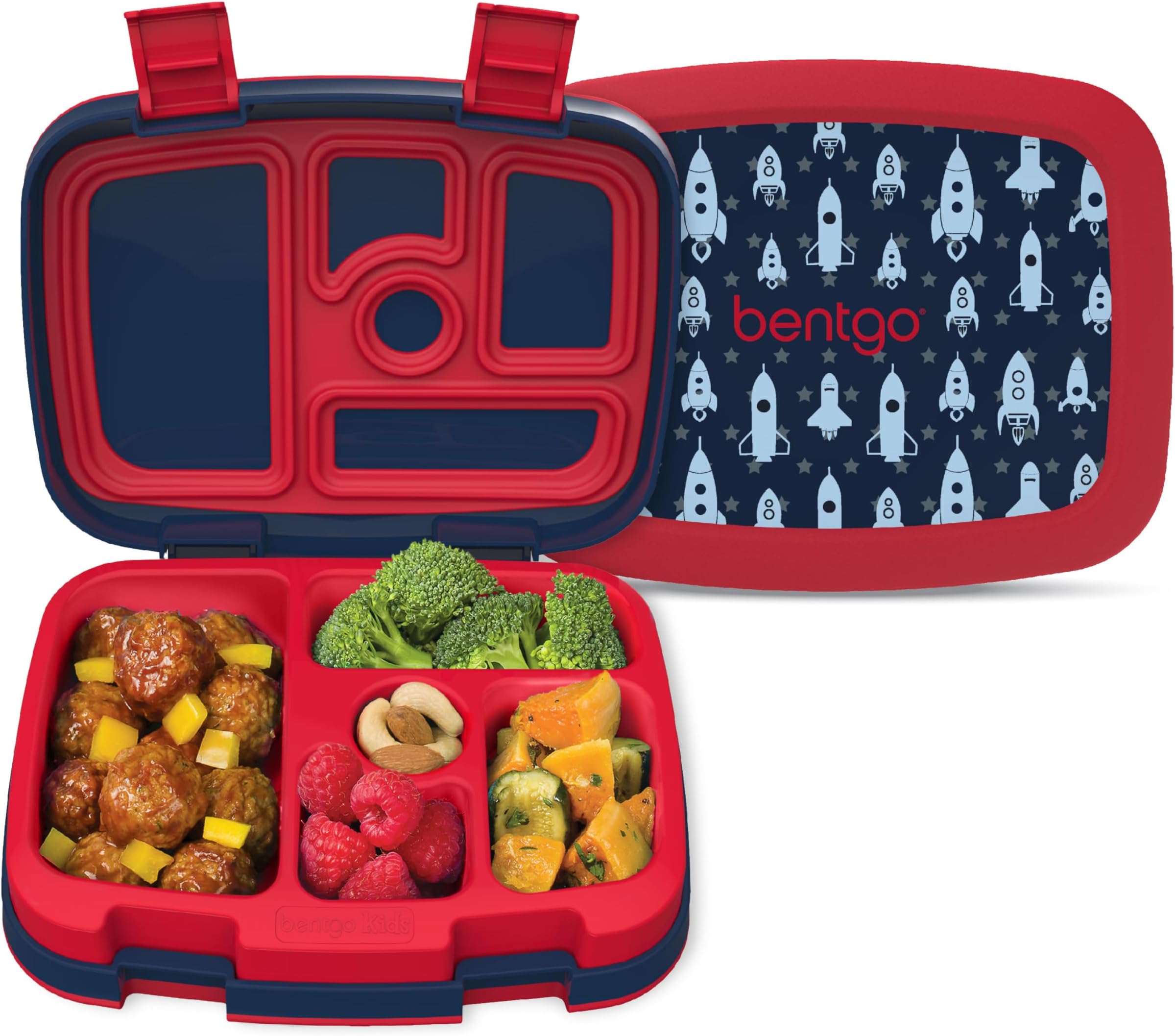 Bentgo Kids Prints (Space Rockets) - Leak-Proof, 5-Compartment Bento-Style Kids Lunch Box - Ideal Portion Sizes for Ages 3 to 7 - BPA-Free and Food-Safe Materials