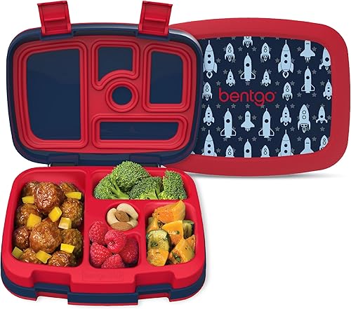 Miniatura 15 de Bentgo Kids Prints - Lonchera de 5 compartimentos, estilo bento, a prueba de derrames, tamaños de porción ideales para niños de 3 a 7 años, Aventura