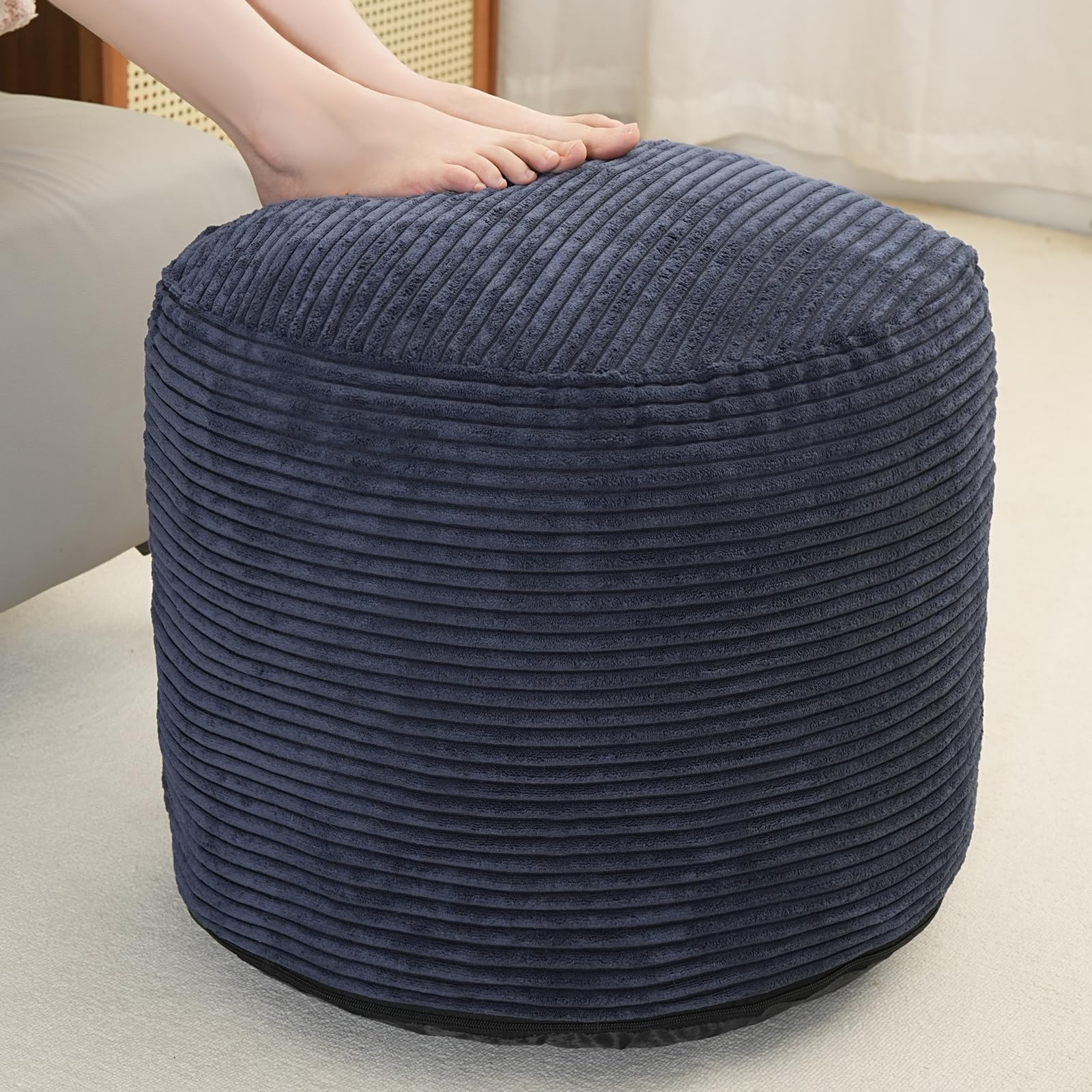 Yueyocici Pouf Ottoman Stuffed Round Modern Foam Filled Foot Rest Poufs for Living Room Chair Decorative 20 X 15 Inches Fluffy Pouf Foot Stool Storage