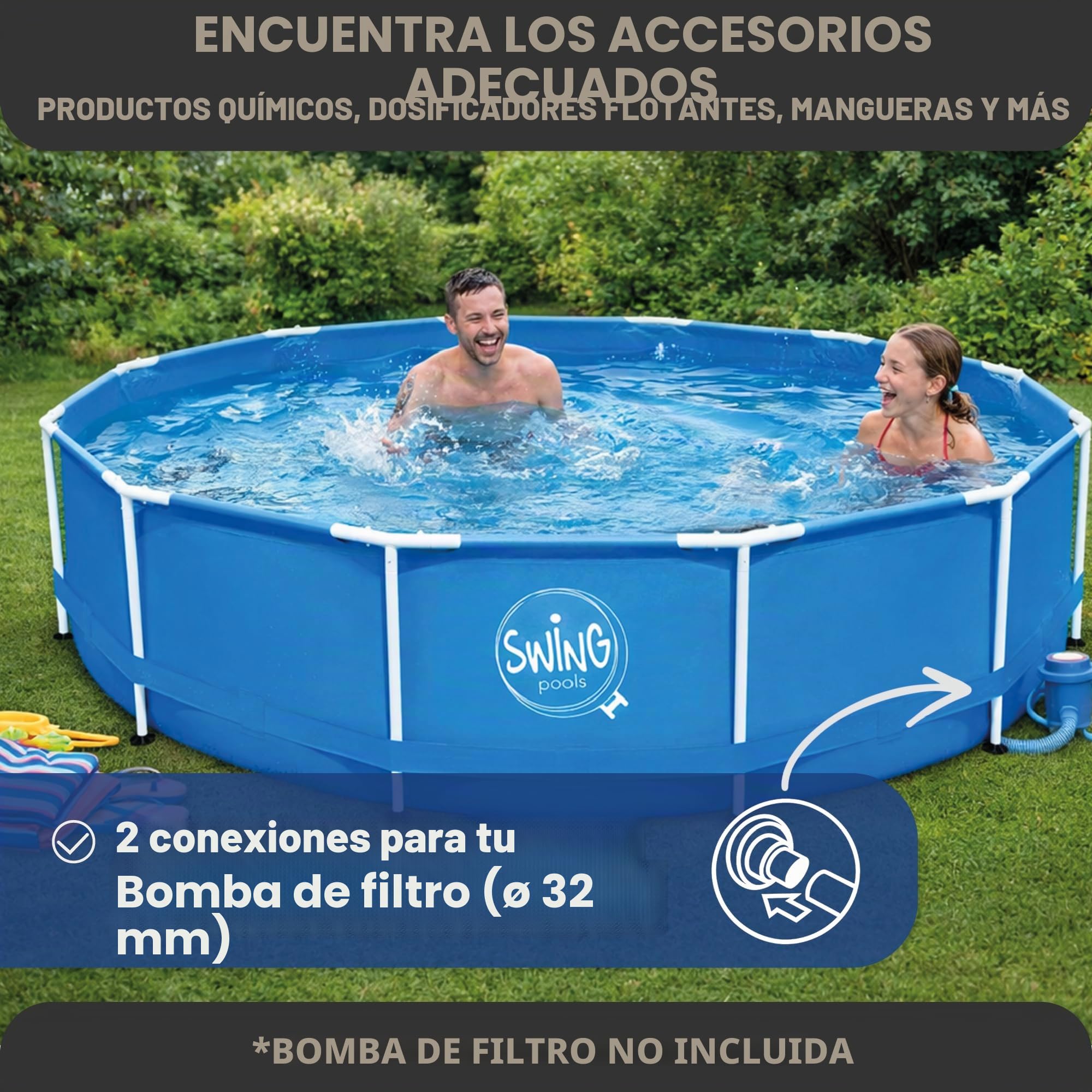 HAF - Piscina redonda con marco oscilante gris con aspecto de ratán (366 cm de diámetro, 91 cm de profundidad) - Piscina de jardín con 8.300 litros - Robusta, resistente a los rayos UV y resistente a