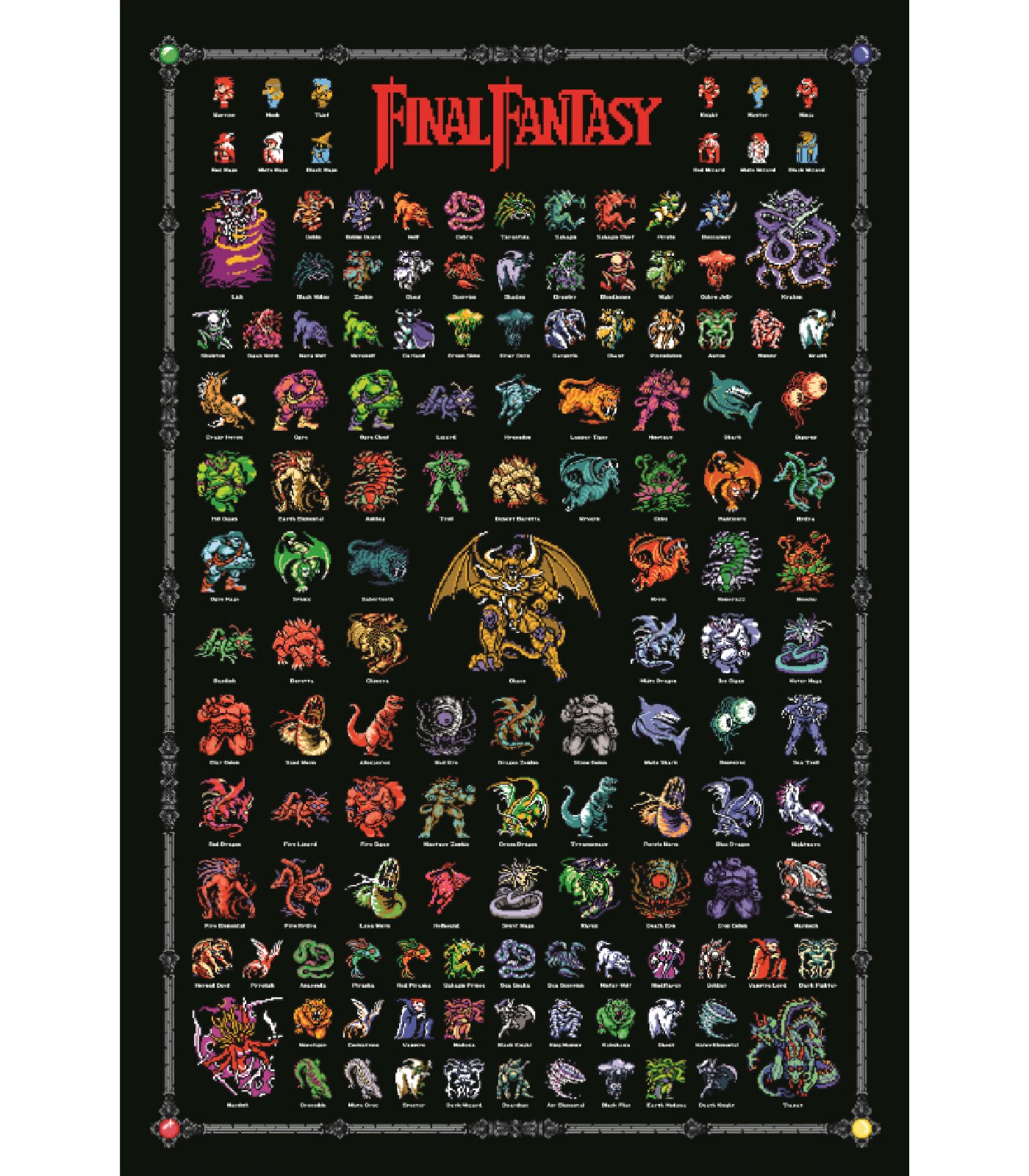 Final Fantasy 1 Retro NES Style Poster 4 Fiends Chaos Monsters and Heroes FF1