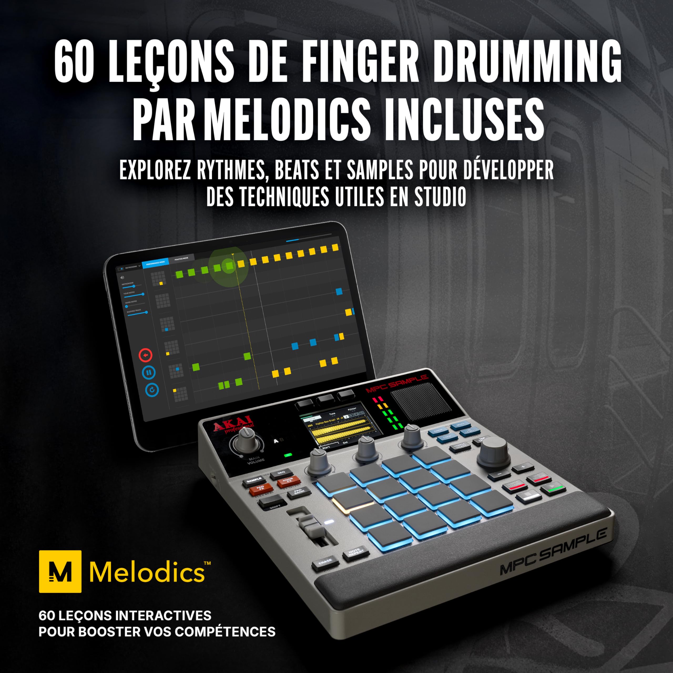 Akai Professional MPC Sample - Sampler Portable Autonome, Séquenceur et Processeur d'Effets avec Batterie Rechargeable, USB-C, Haut-Parleur et Micro