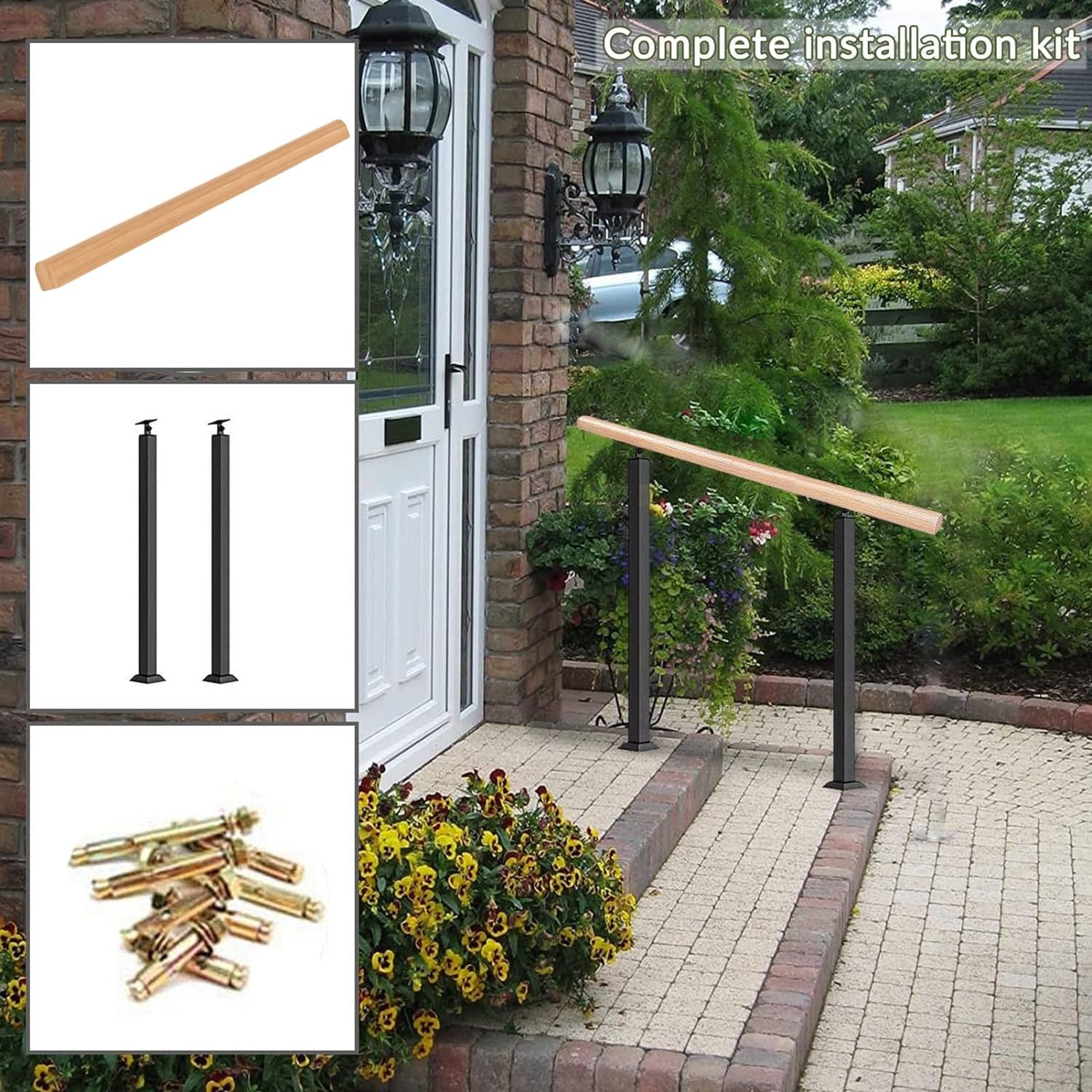 Zestaw balustrad zewnętrznych do 0-4 stopni, długość 120 cm, wysokość 85 cm, solidny drewniany i metalowy wspornik z 2 słupkami - idealne rozwiązanie bezpieczeństwa do domowych schodów i tarasów