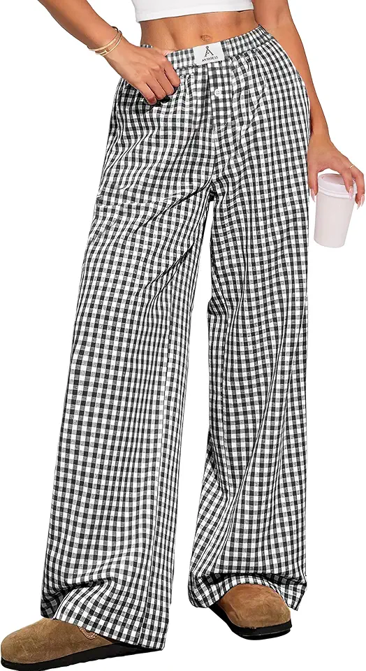 ANRABESS Womens Striped Gingham Pants 2025 Pajama Lounge Boxer Pants Cute Comfy PJ Bottoms with Pockets Fall Y2K Outfits