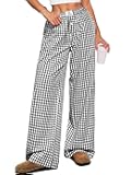 Womens Striped Gingham Pants 2025 Pajama Lounge Boxer Pants Cute Comfy PJ Bottoms with Pockets Fall Y2K Outfits
