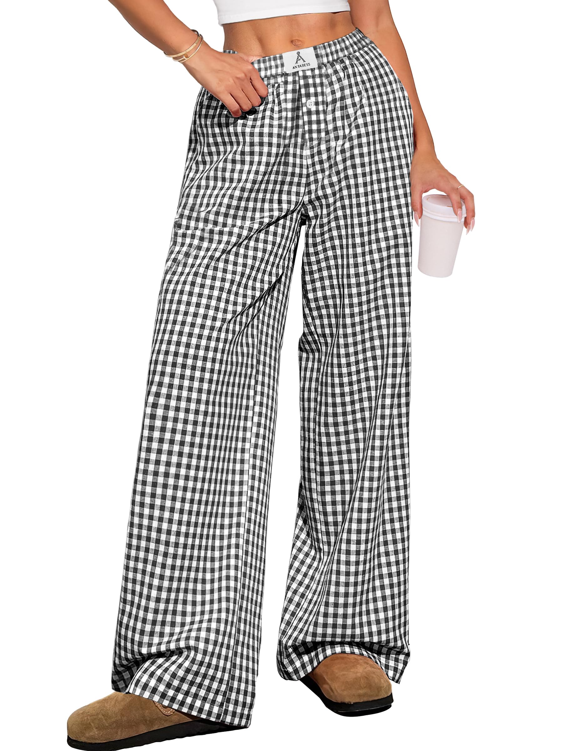 ANRABESS Womens Striped Gingham Pants 2025 Pajama Lounge Boxer Pants Cute Comfy PJ Bottoms with Pockets Fall Y2K Outfits