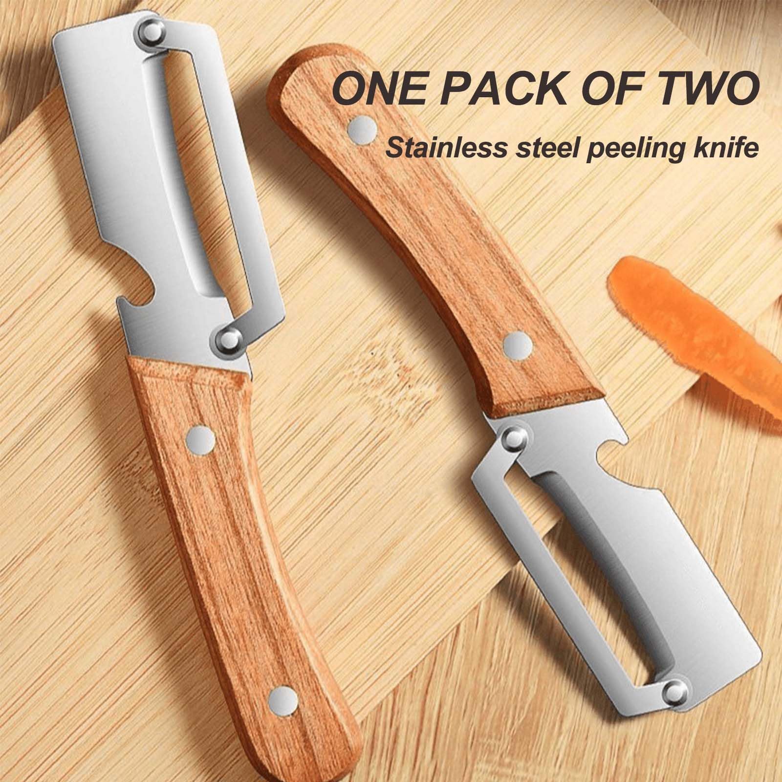 2PCS Premium Vegetable Peeler with Wooden Handle and Bottle Opener, Multi-Functional Vegetable Peeler, Stainless Steel Blade Kitchen Tool for Fruit — view 2