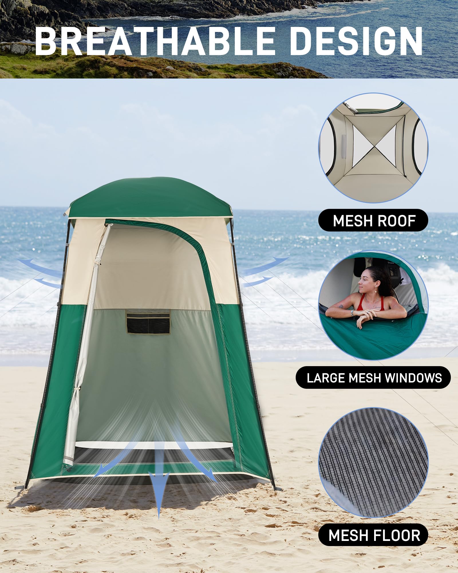 KingCamp Duschzelt, tragbares Sichtschutzzelt, Outdoor-Camping, 1/2 Zimmer, Toilettenzelte mit Duschtasche & Ankleidezimmer für Strand, Camping & Wandern