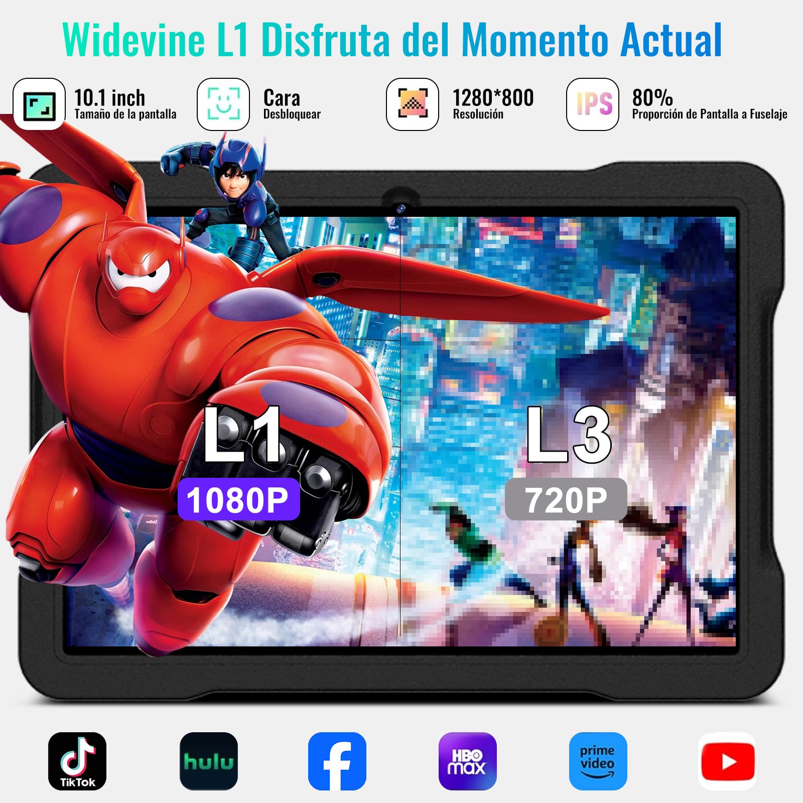 Tablet 10 Pulgadas con 30GB RAM+TF 2TB, Octa-Core 2.0Ghz/GMS, Widevine L1/5G WiFi/Bluetooth 5.0, Juegos Educativos, 5MP+8MP/1280*800, Tablet Android 15 tablet Niños con Funda EVA+360° Giratorio, Negro