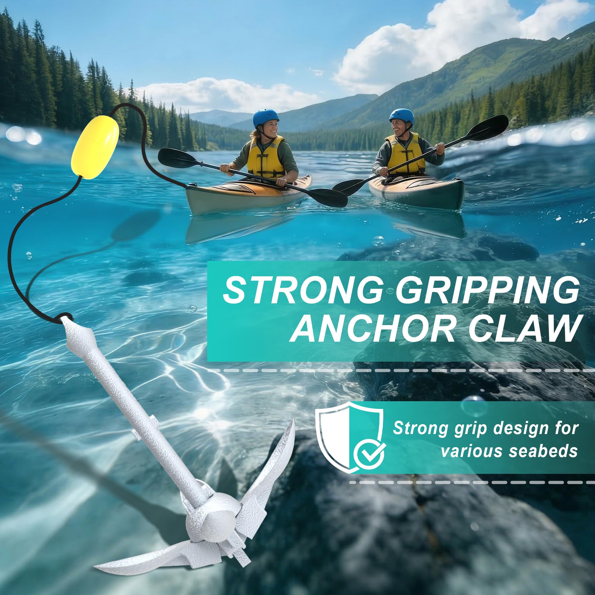 UISEBRT Ancoraggio pieghevole per barche in ghisa zincata a caldo, 0,7/1,5 kg, con corda di ancoraggio da 10 m, moschettone, boa e borsa per il trasporto impermeabile per barca gonfiabile, kayak, SUP