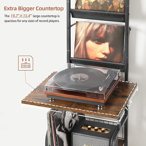 Miniatura 4 de Soporte para tocadiscos con almacenamiento de vinilo, mesa de tocadiscos con almacenamiento de discos de vinilo de hasta 200 álbumes, soporte