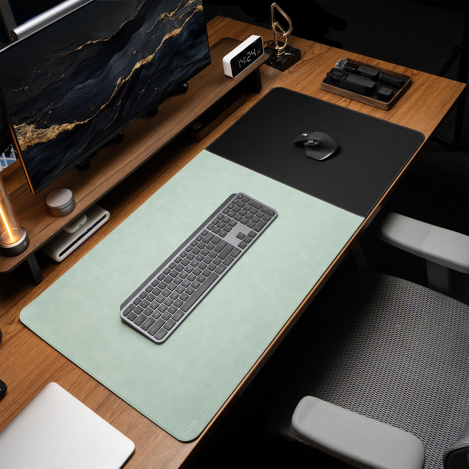 HAUTOCO Cork Desk Mat 31.5"x15.7", Distressed PU Leather & Cloth Desk Pad | Waterproof, N…