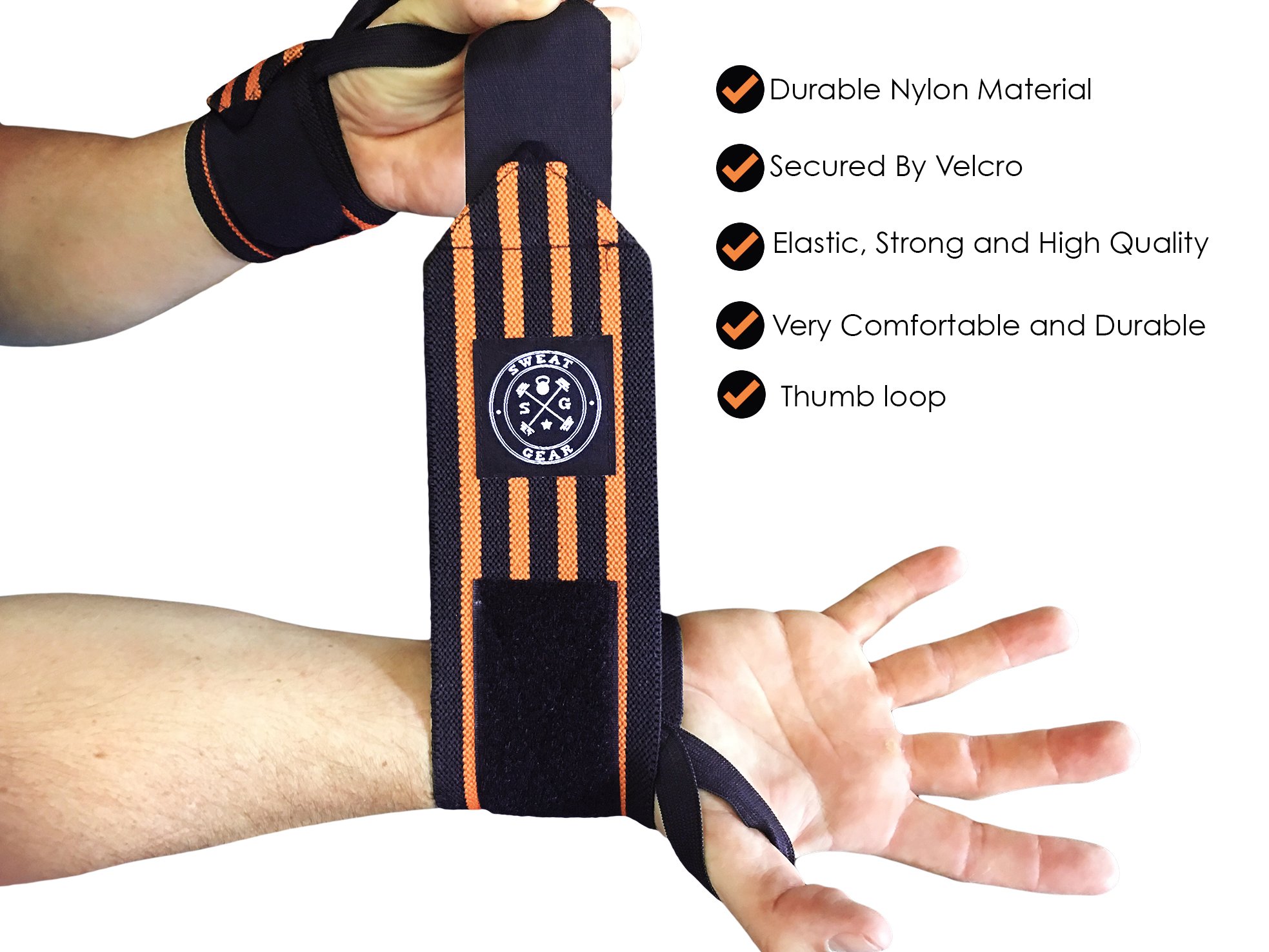 Sweat Gear Premium Wrist Wraps. Best for Lifting, Crossfit, Wrist Support, Fitness, Stability and Support.