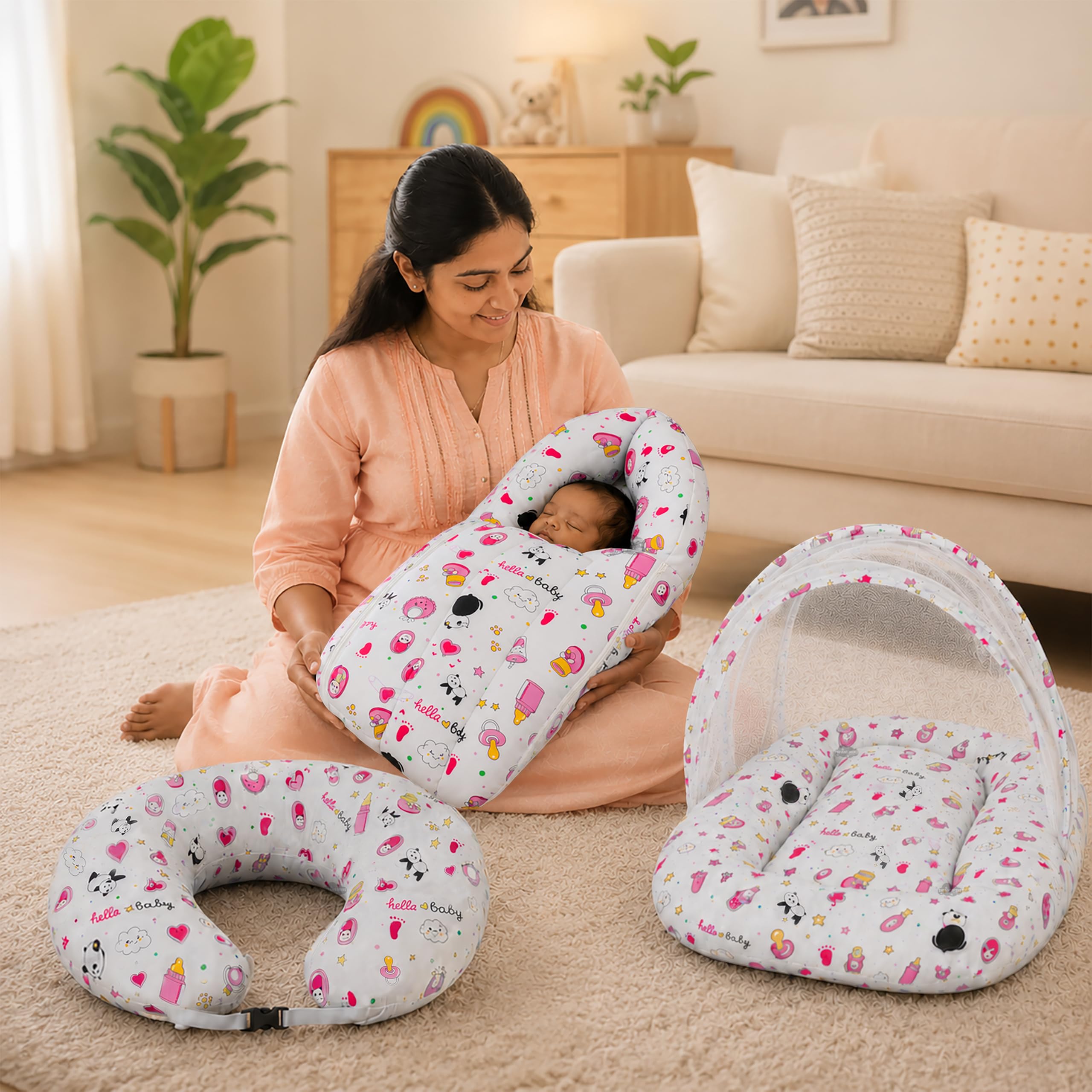 Panda Blue Baby Bedding Set - Sleeping Bag & Mosquito Net -23