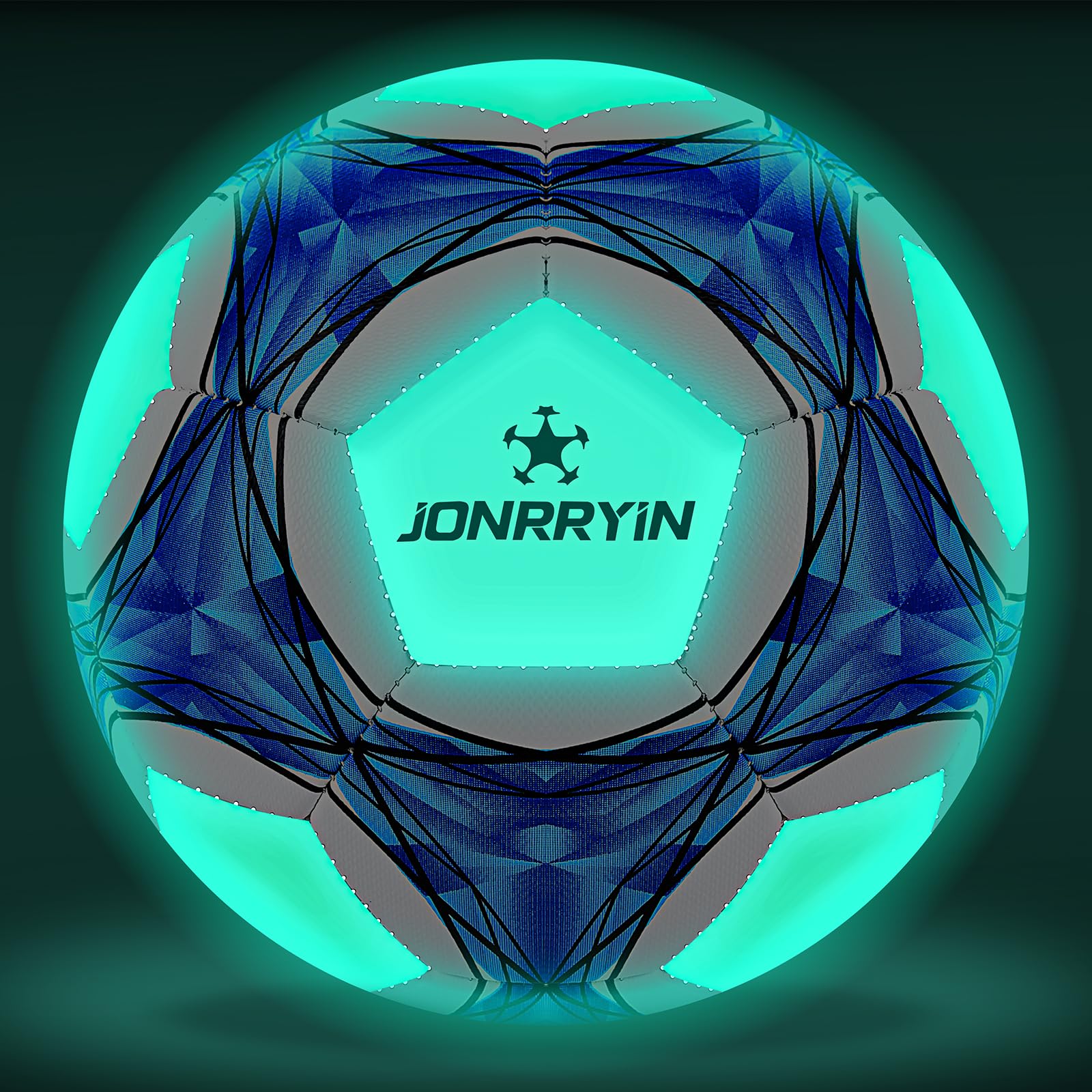 JONRRYIN Pallone Calcio Bambino, Size 5 pallone da Calcio Bagliore al Buio, Palloni Calcio Misura 5 con Zaino e Borsa a Rete Pompa, Pallone da Calcio a Fluorescenza per Allenamenti e Giochi