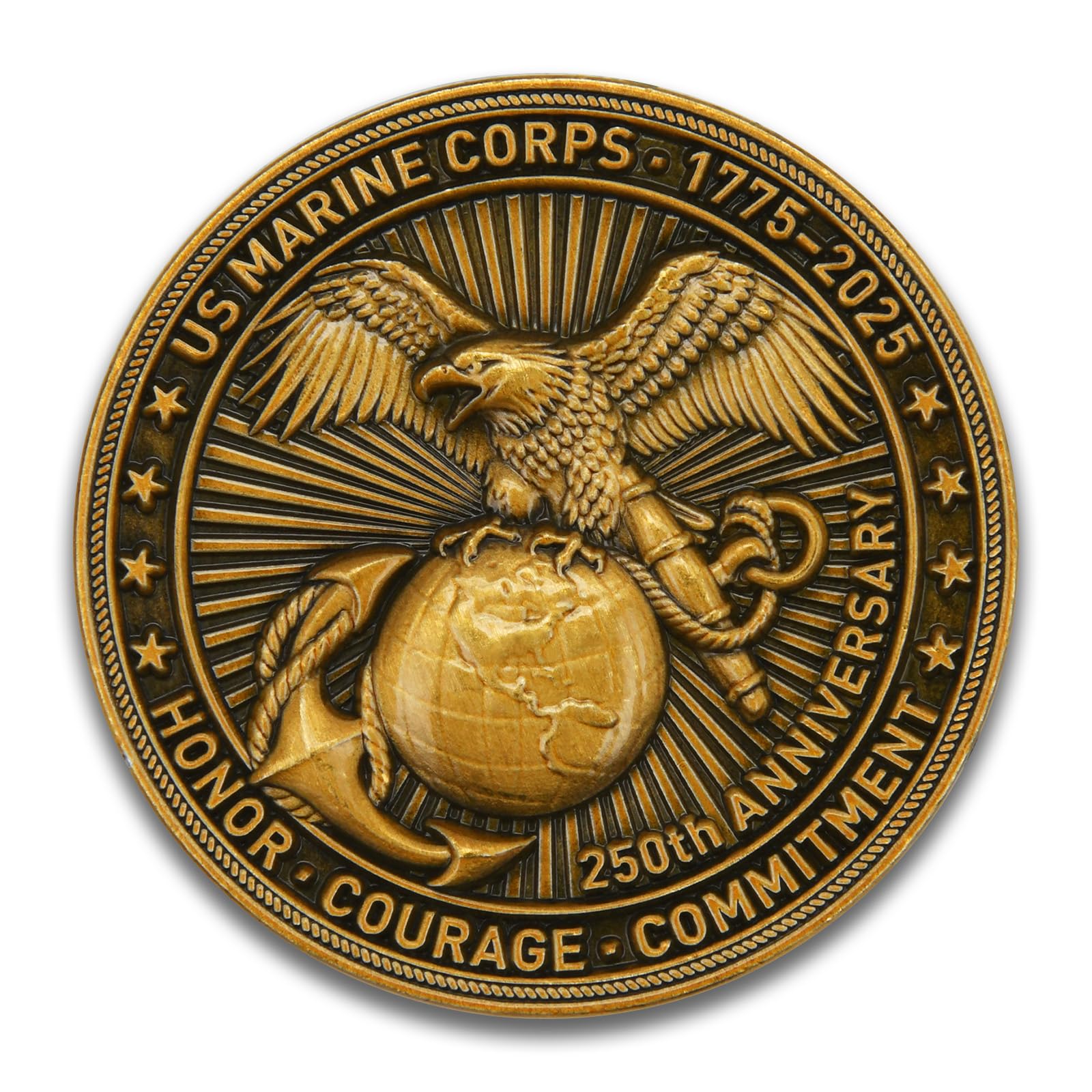 Marine Challenge Coin – 250e Anniversaire 2025 – Médaille Historique 3D Fait Main – Cadeau Vétéran