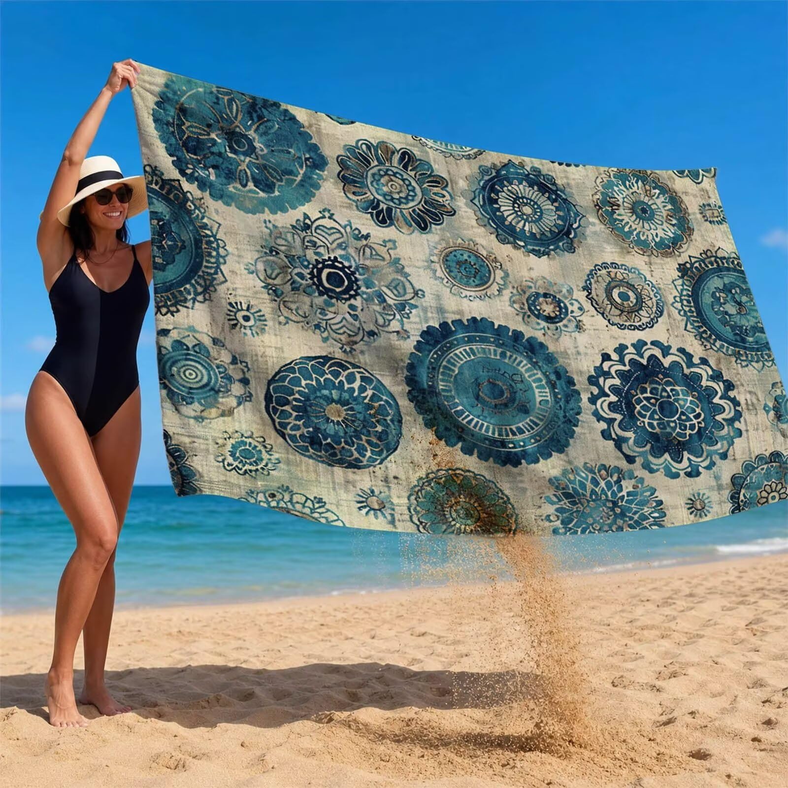 Redondo Toalla Playa 160x220 Resistente a la Arena Secado rápido Ligero, Toalla Playa Grande 220 x 160cm Suave Cómodo como Gym Yoga Sauna Toallas Baño Grandes Travel Essentials Sencillez XTLS-0521