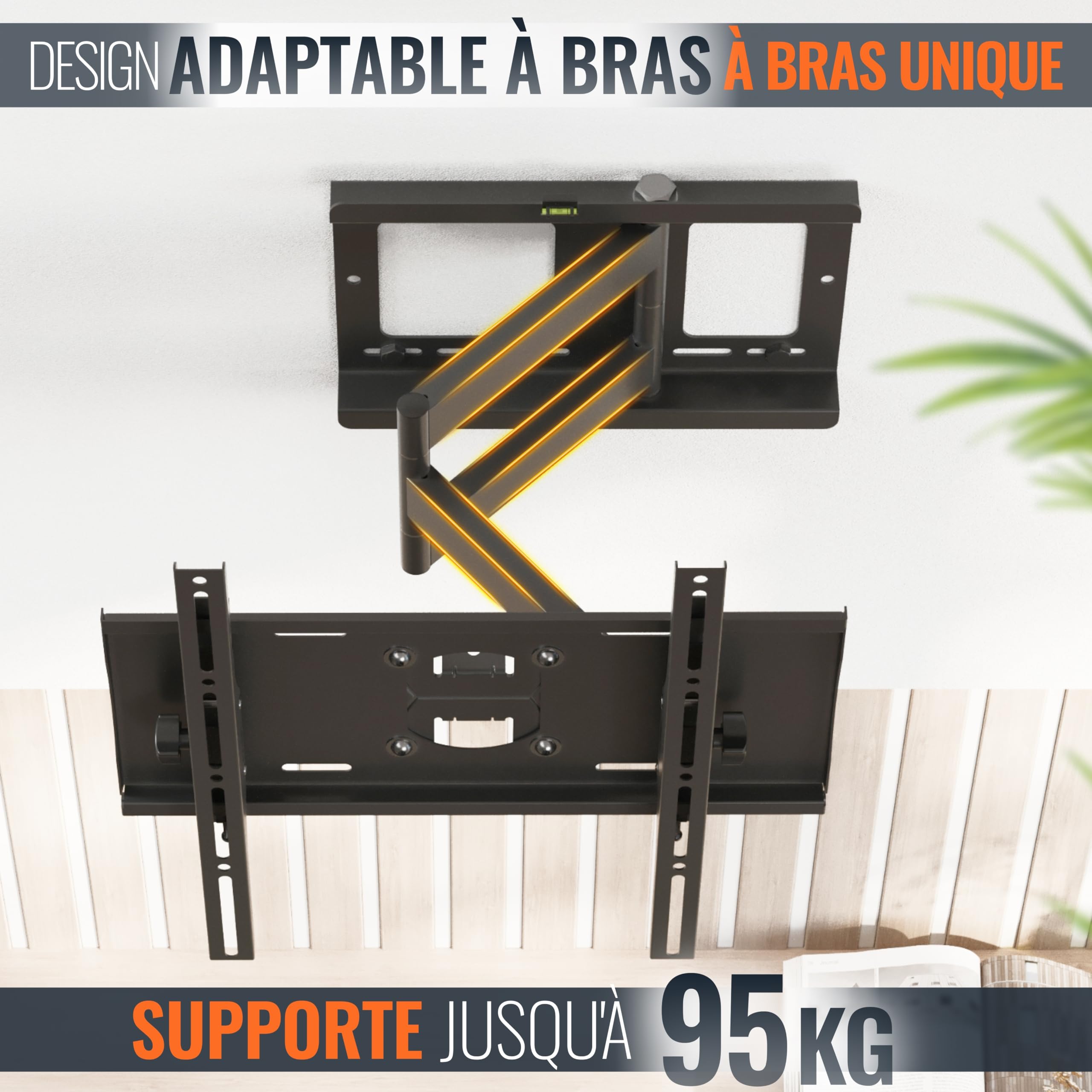 RICOO R23-F Support Mural TV 40 42 43 48 50 55 58 60 65 70 75 Pouces VESA 200x200 à VESA 400x400 Orientable Inclinable Rotatif Universel Fixation Murale TV