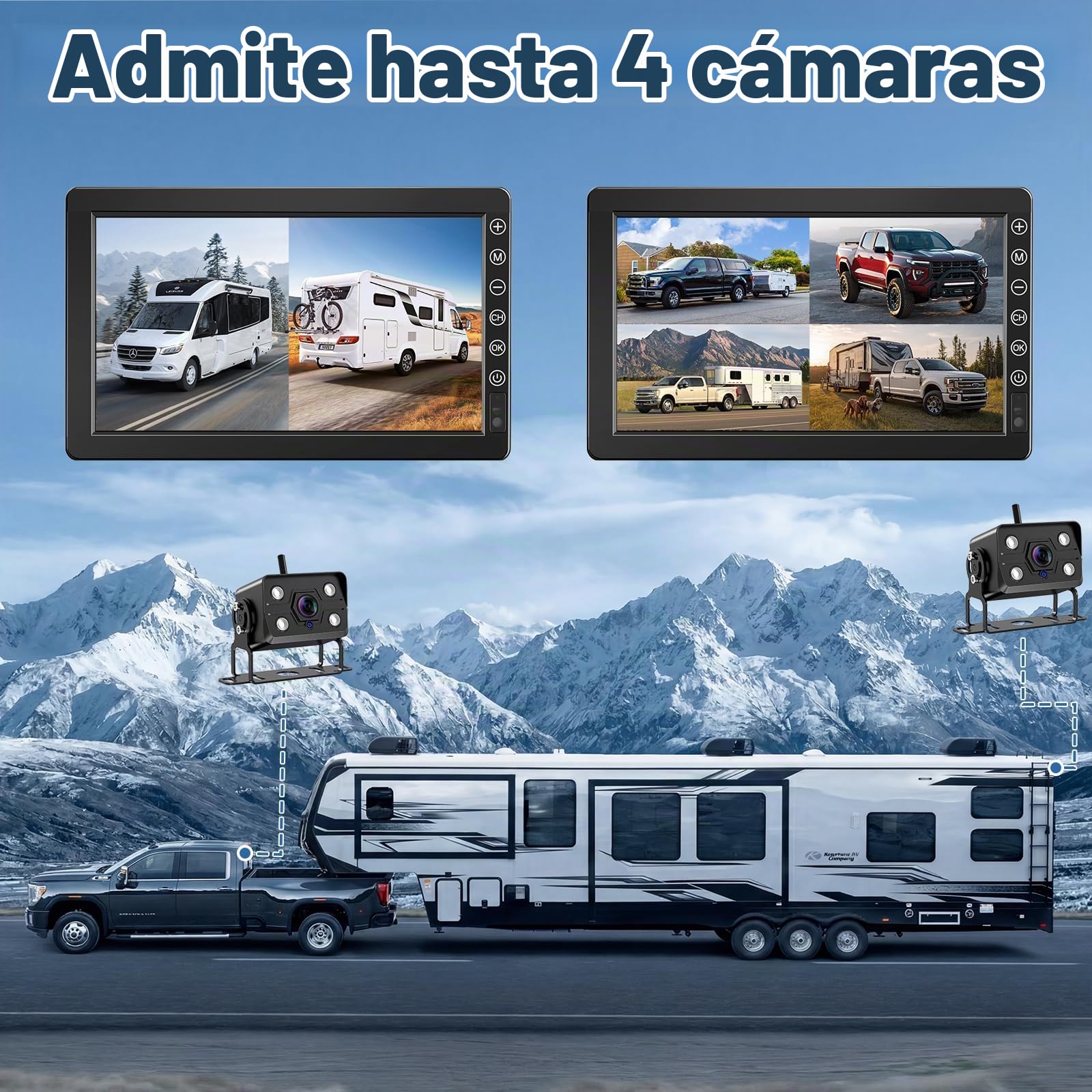 Kit de Cámara Trasera Inalámbrica para Coche, Monitor de 7 Pulgadas con Cámara de Marcha Atrás 1080P, Súper Visión Nocturna, Impermeable IP69 - para Camión, Remolques, RV, Caravana(VE-7B)